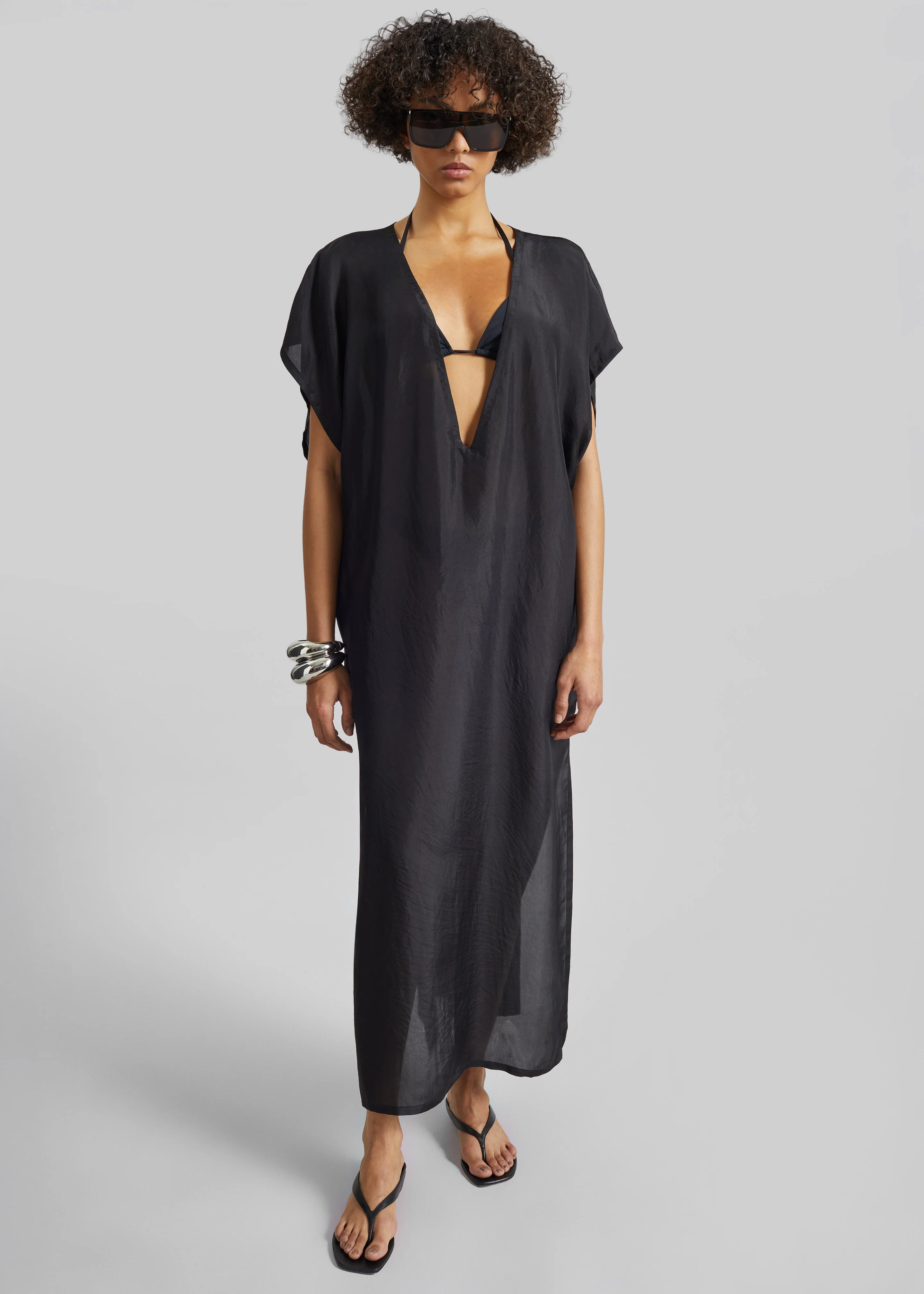 Ostuni Sheer Silk Kaftan Dress - Black - Image 2