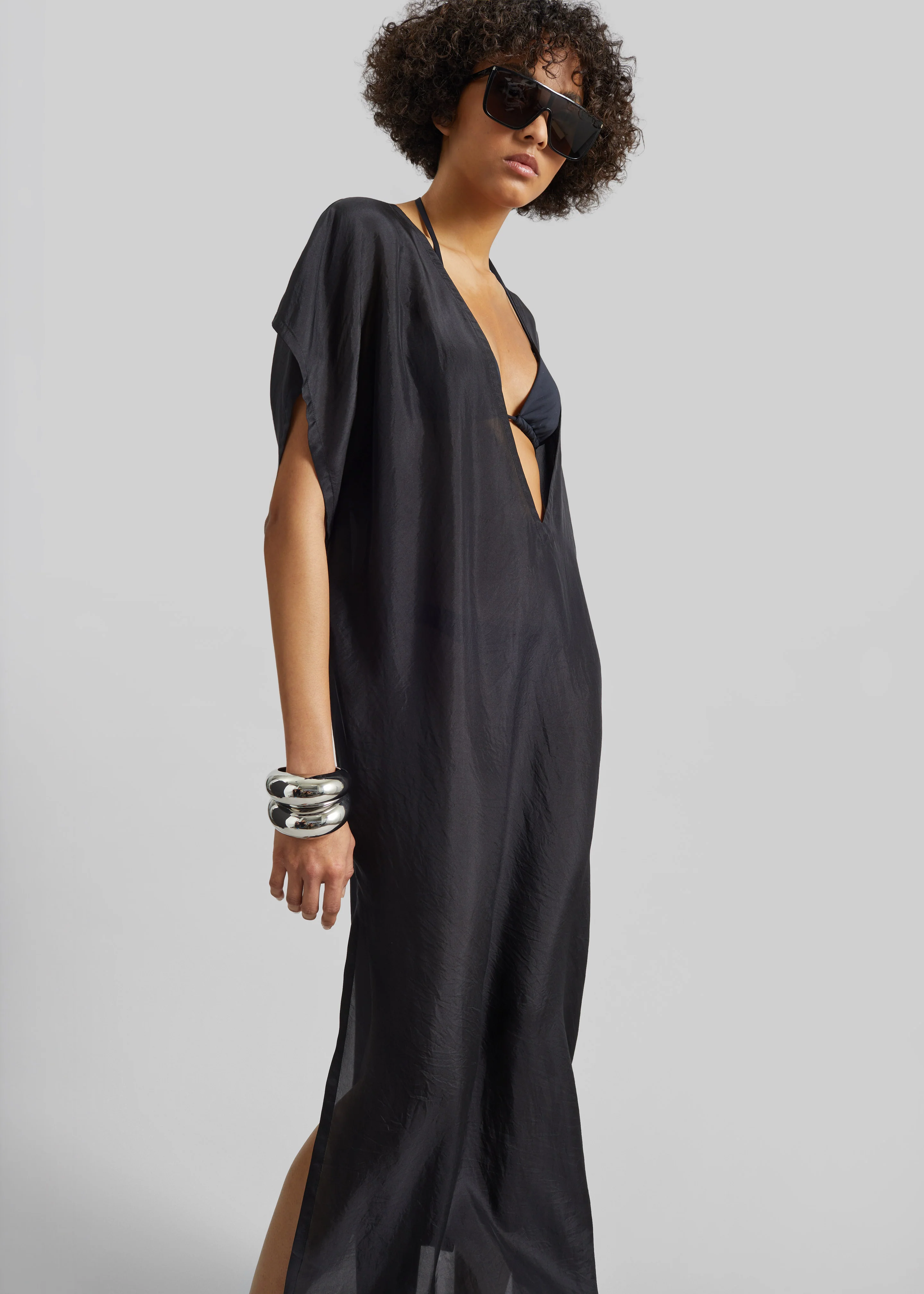Ostuni Sheer Silk Kaftan Dress - Black - Image 4
