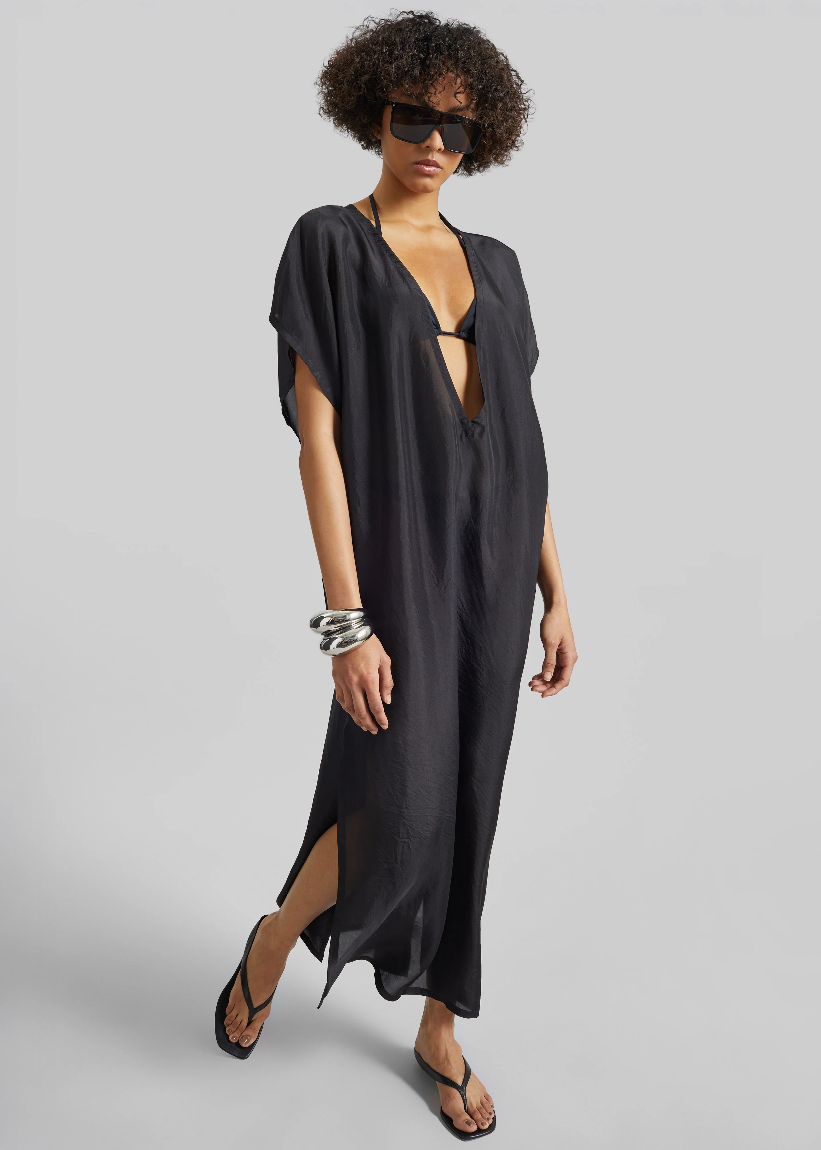 Ostuni Sheer Silk Kaftan Dress - Black - Image 5
