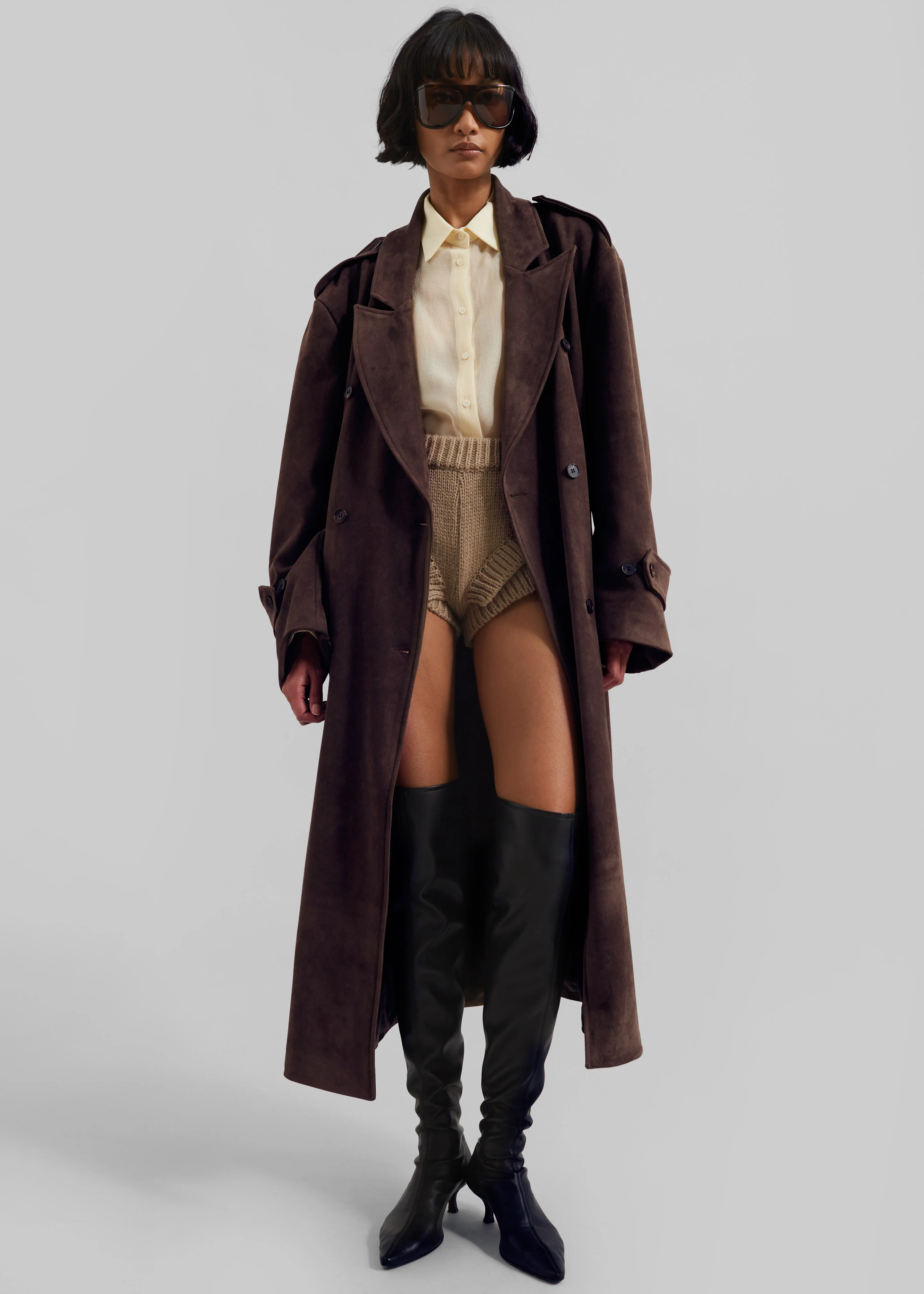 Pembroke Faux Suede Trench - Brown - Image 7
