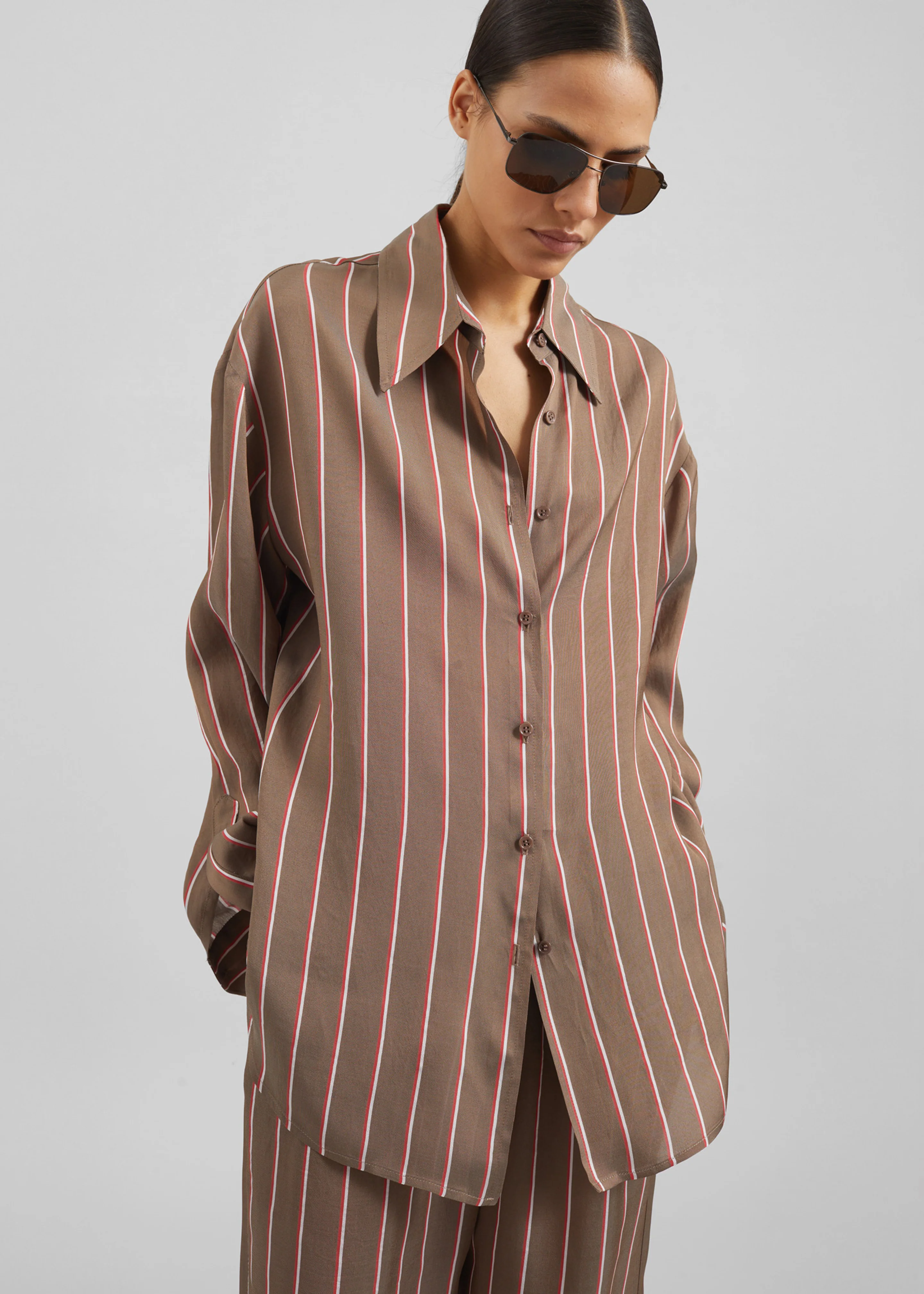 Peri Fluid Shirt - Brown Multi Stripe - Image 6