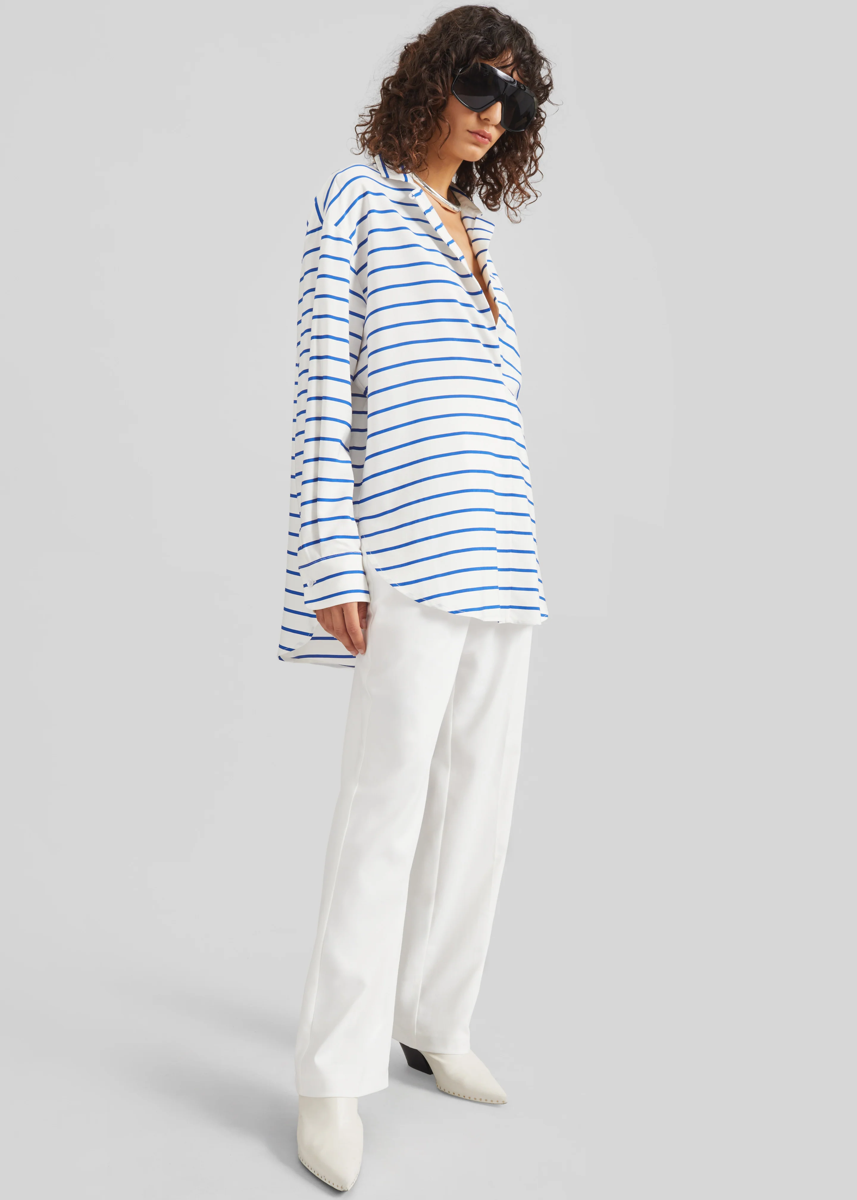 Picos Shirt Dress - White/Blue Stripe - Image 4