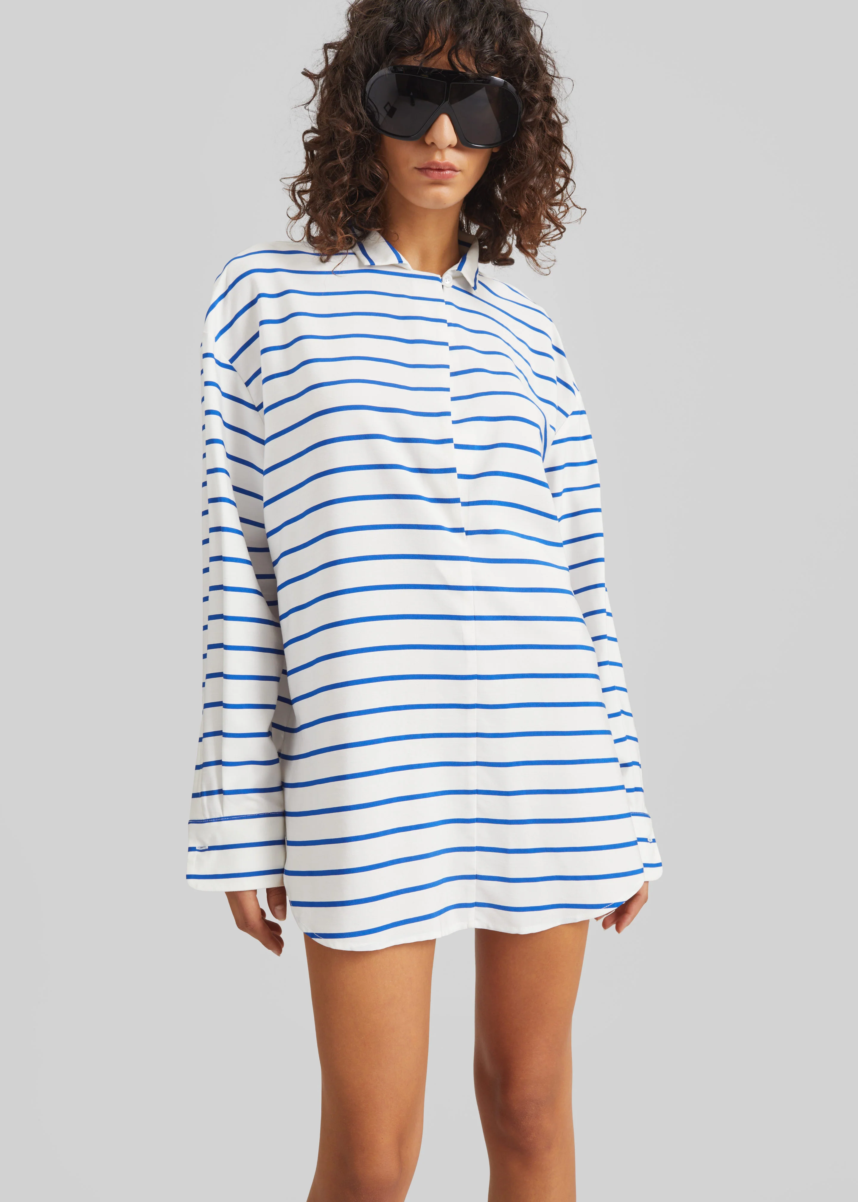 Picos Shirt Dress - White/Blue Stripe - Image 5
