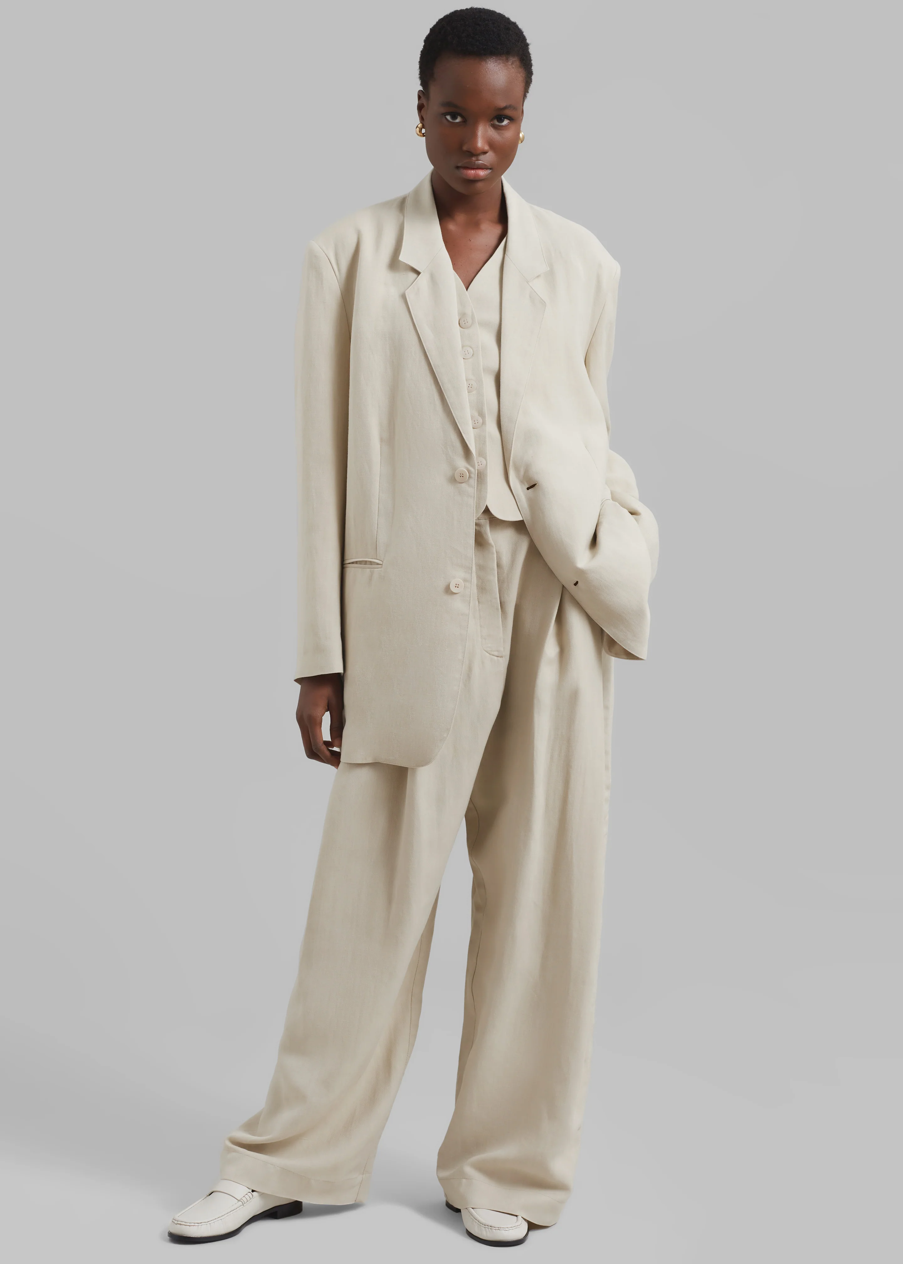 Piper Pleated Trousers - Beige - Image 4