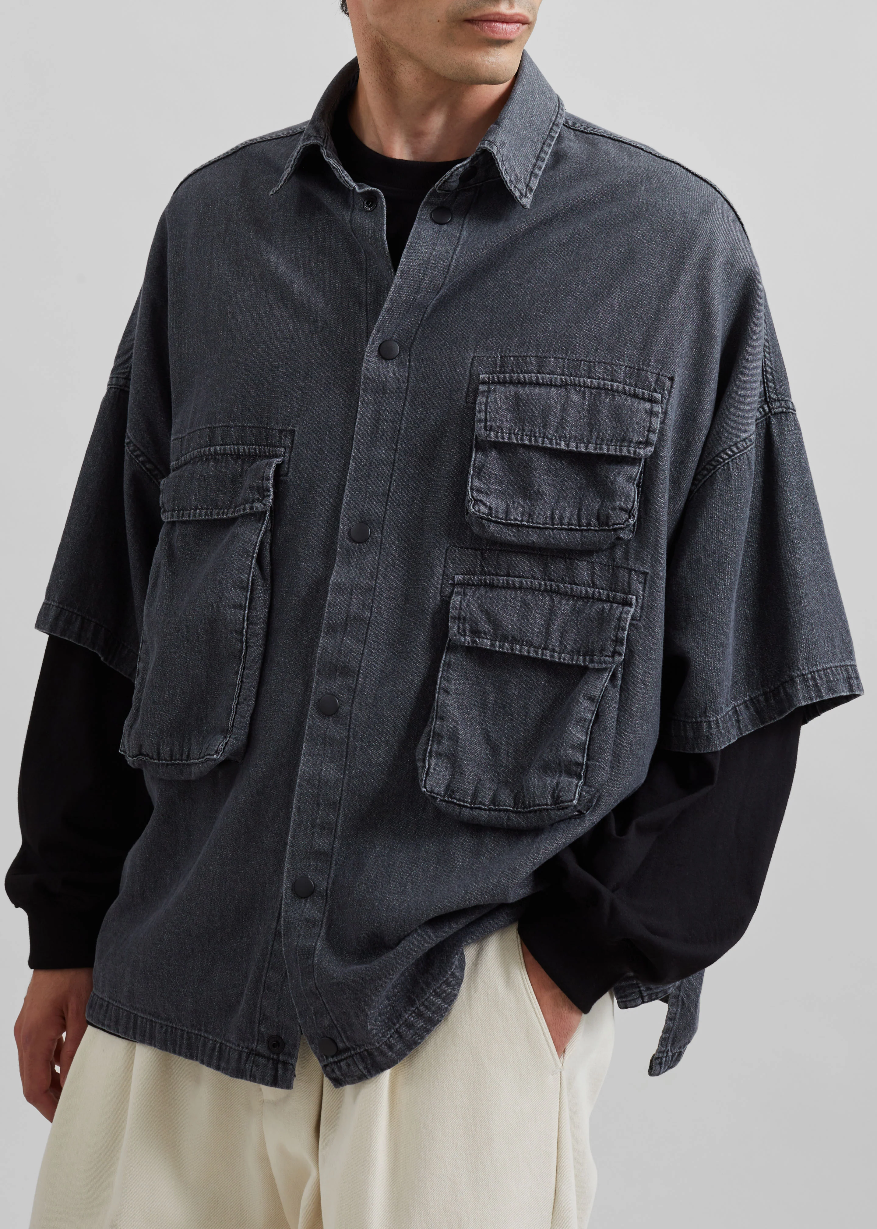 Porter Denim Cargo Shirt - Black Wash - Image 5