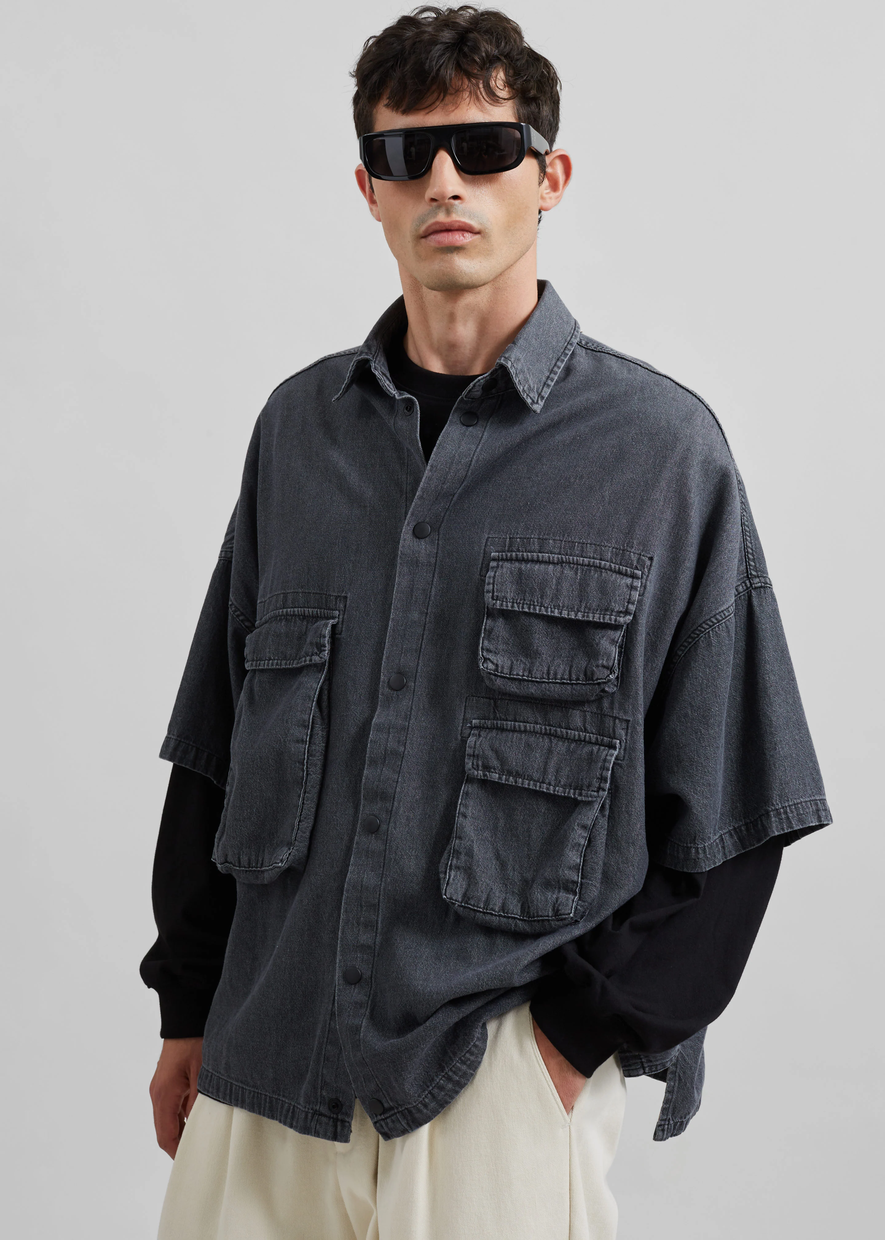 Porter Denim Cargo Shirt - Black Wash - Image 7