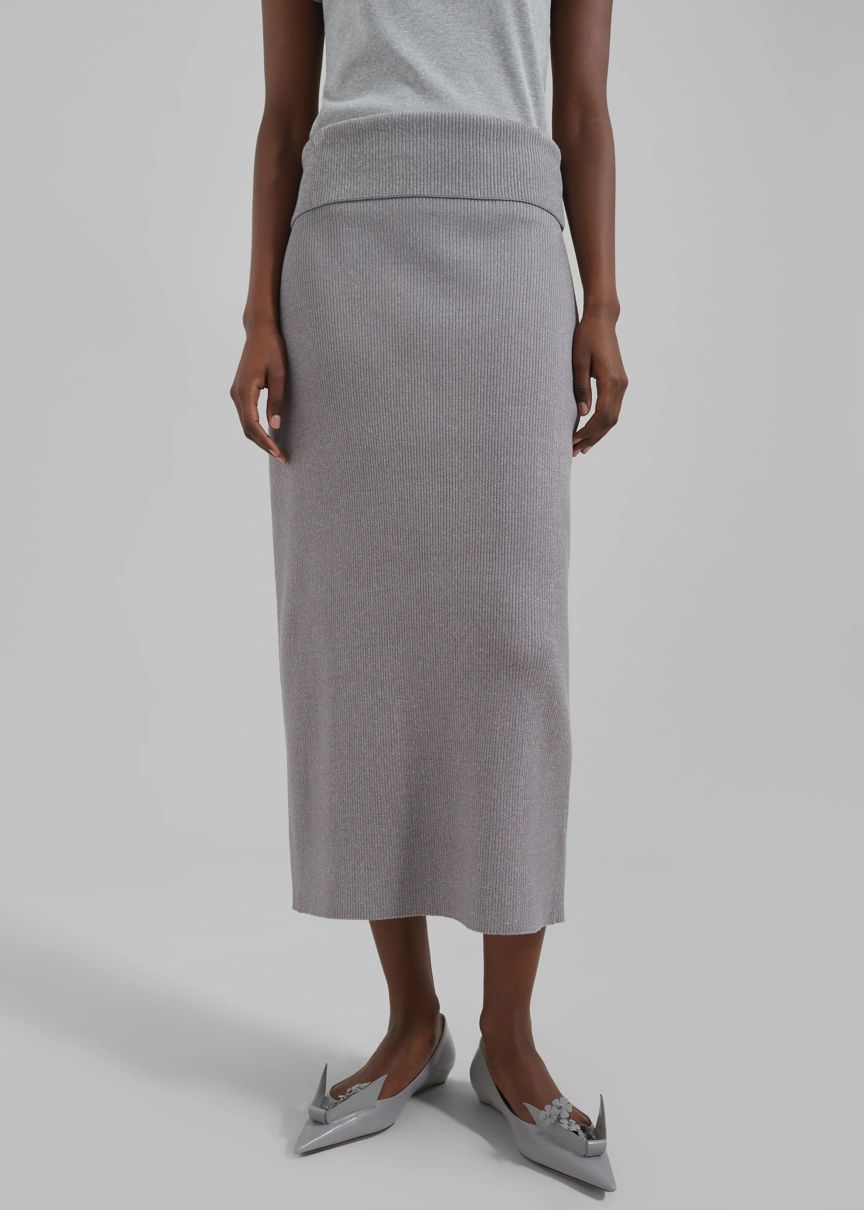 Proenza Schouler White Label Willow Skirt In Plaited Rib Knits - Fog/Off White - Image 4