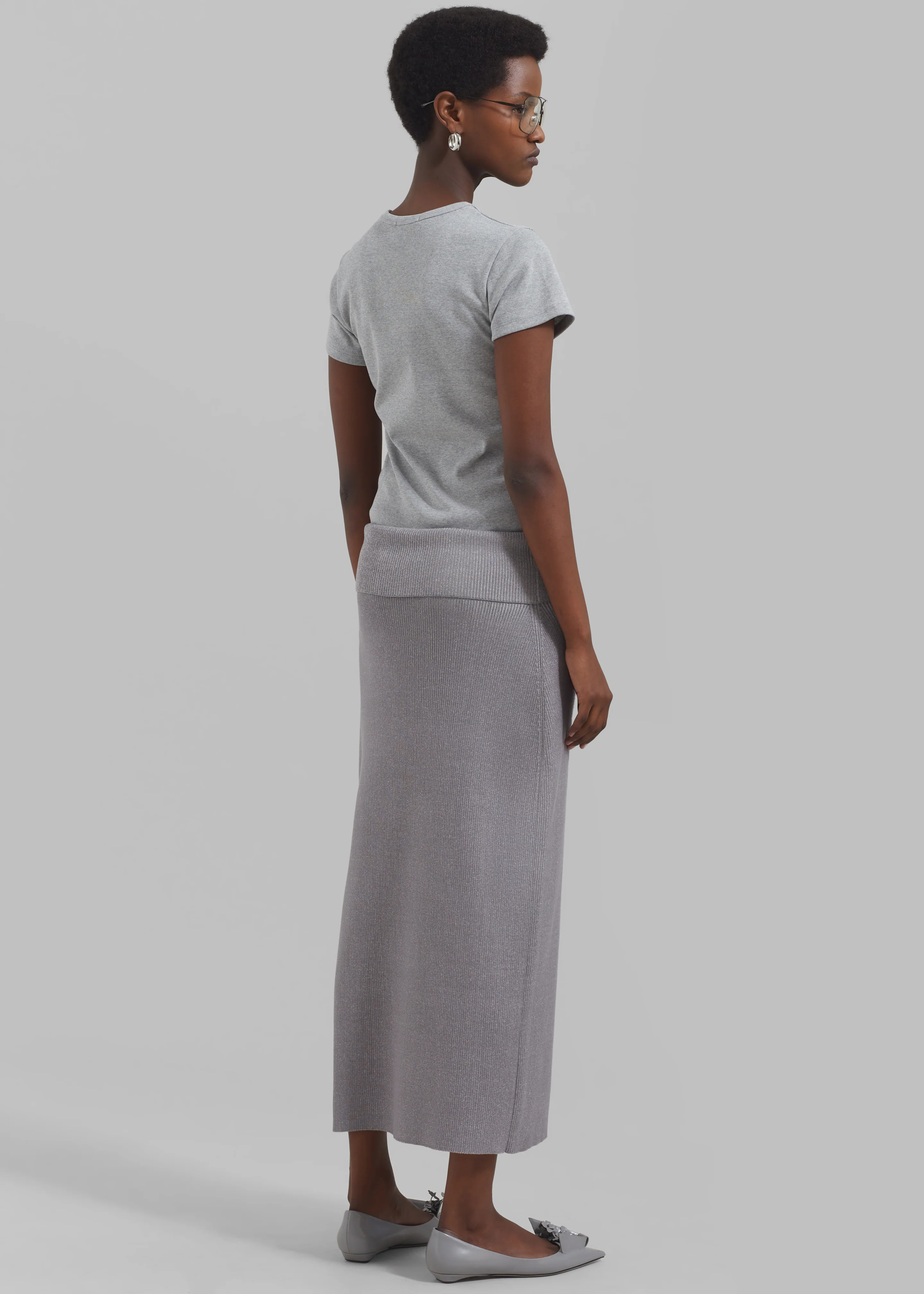 Proenza Schouler White Label Willow Skirt In Plaited Rib Knits - Fog/Off White - Image 6