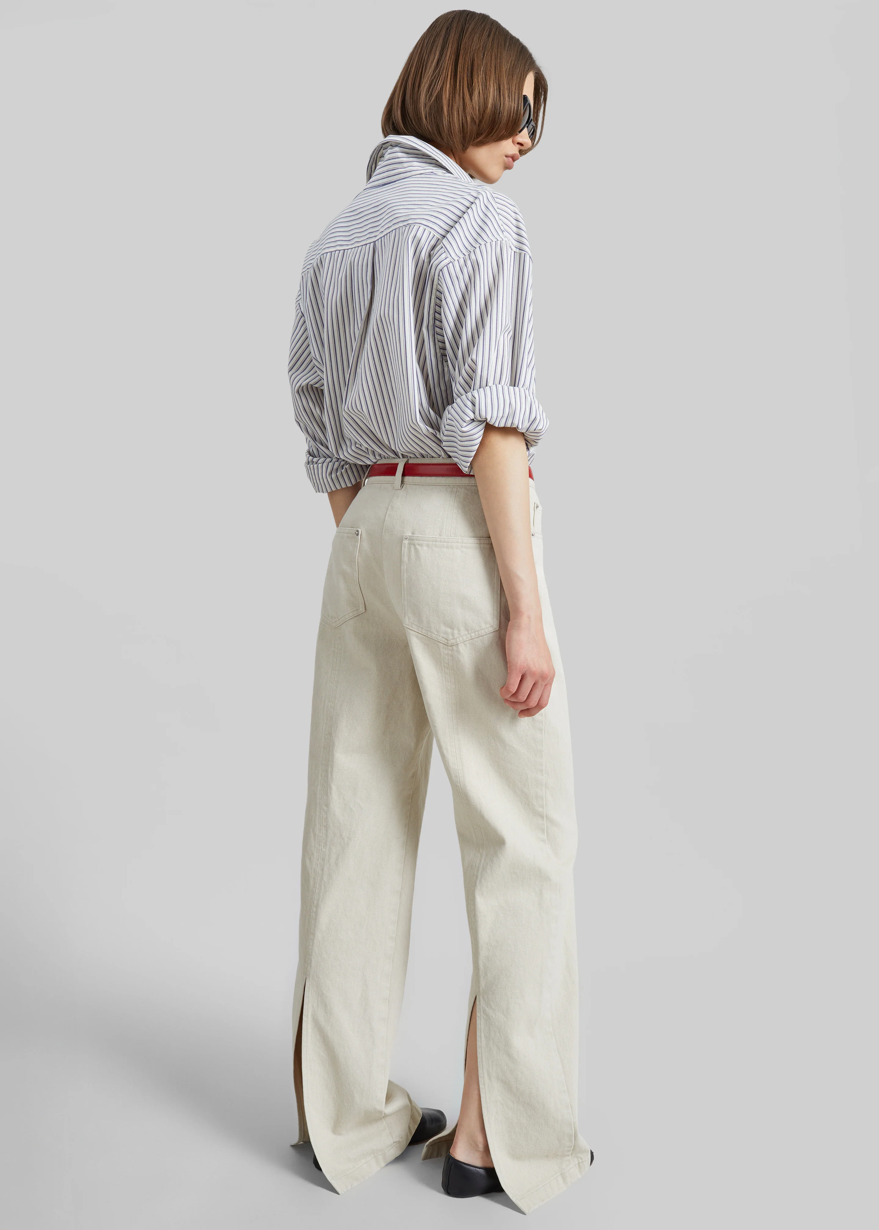 Rilly Adjustable Side Slit Shirt - Ivory Multi Stripe - Image 8