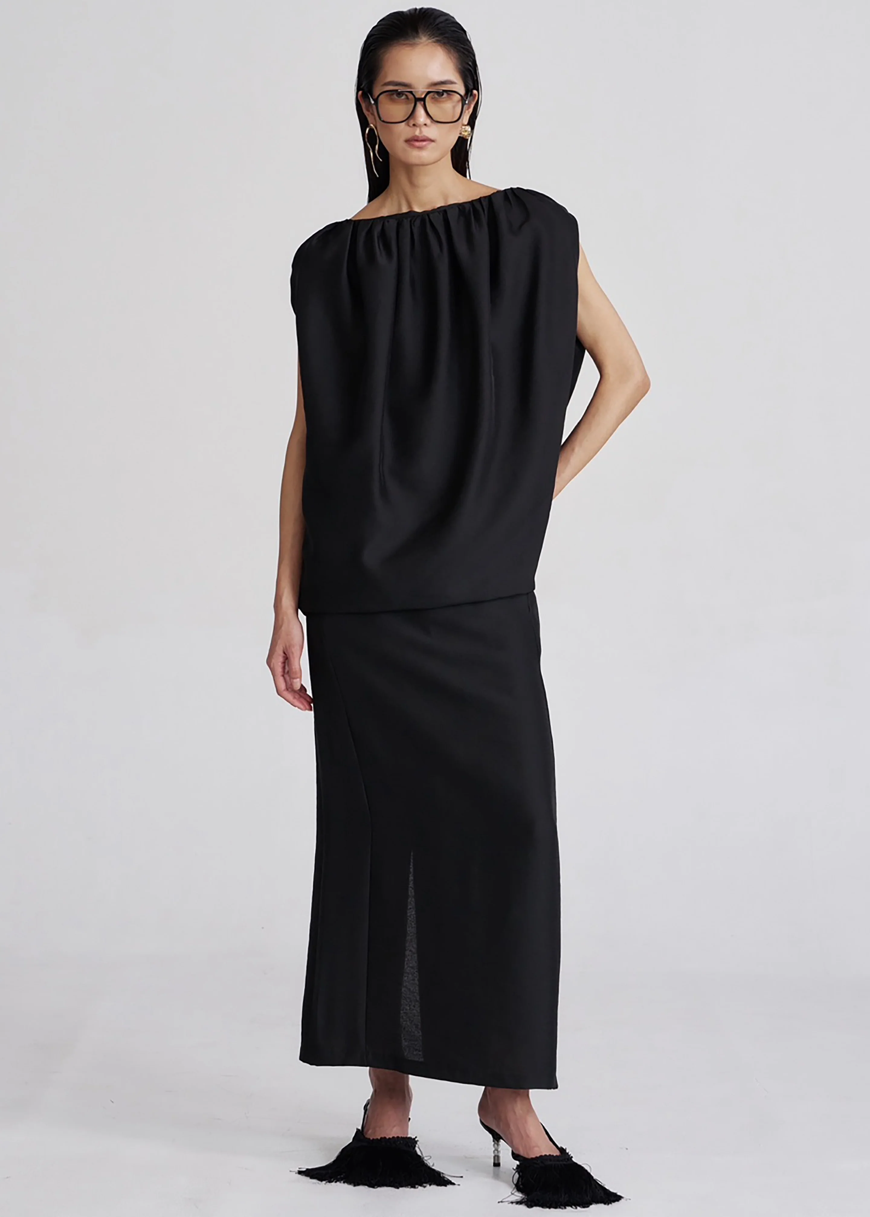 Riona Lustrous Pencil Skirt - Black - Image 6