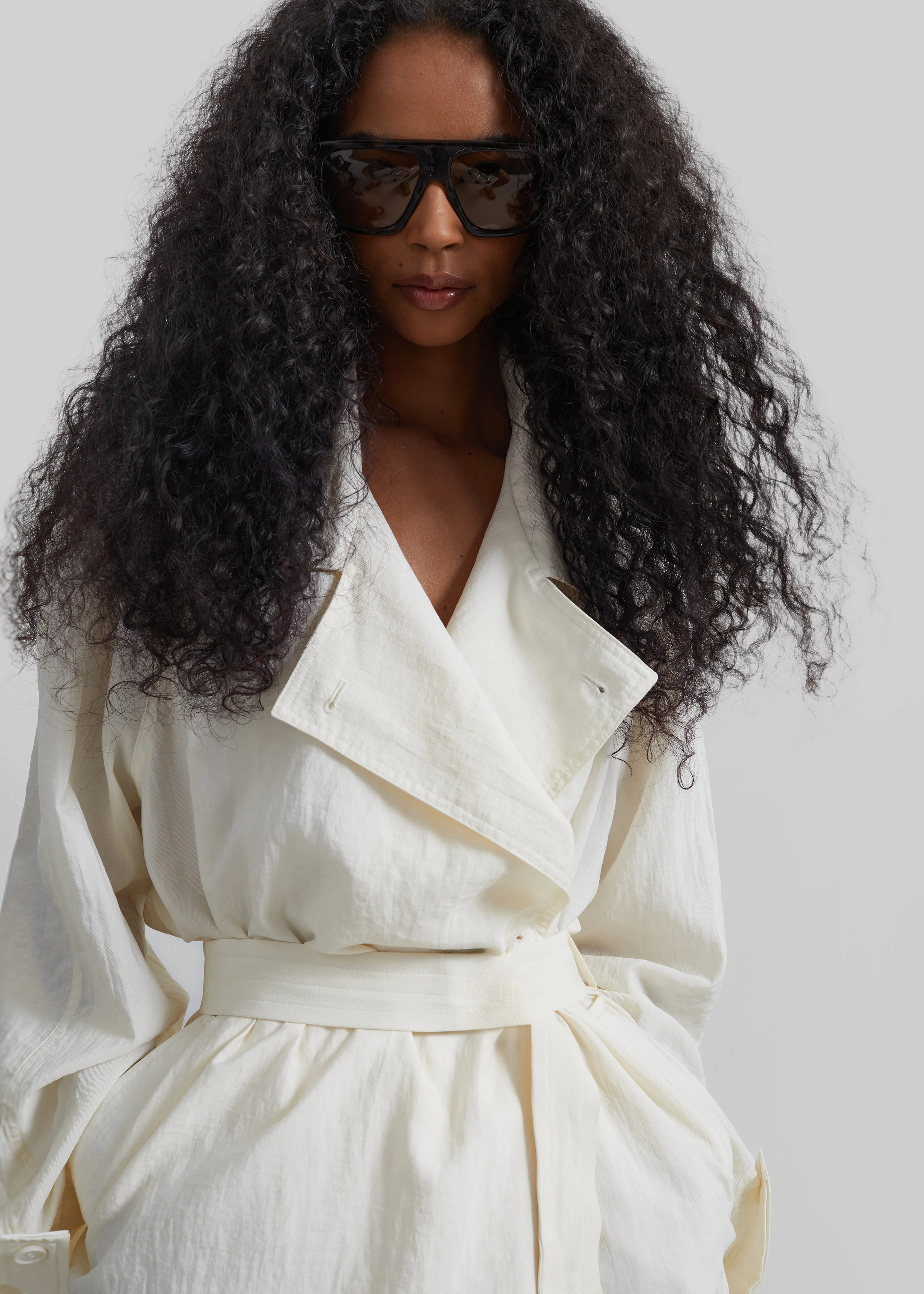Rosora Sheer Fluid Trench Coat - Cream - Image 4