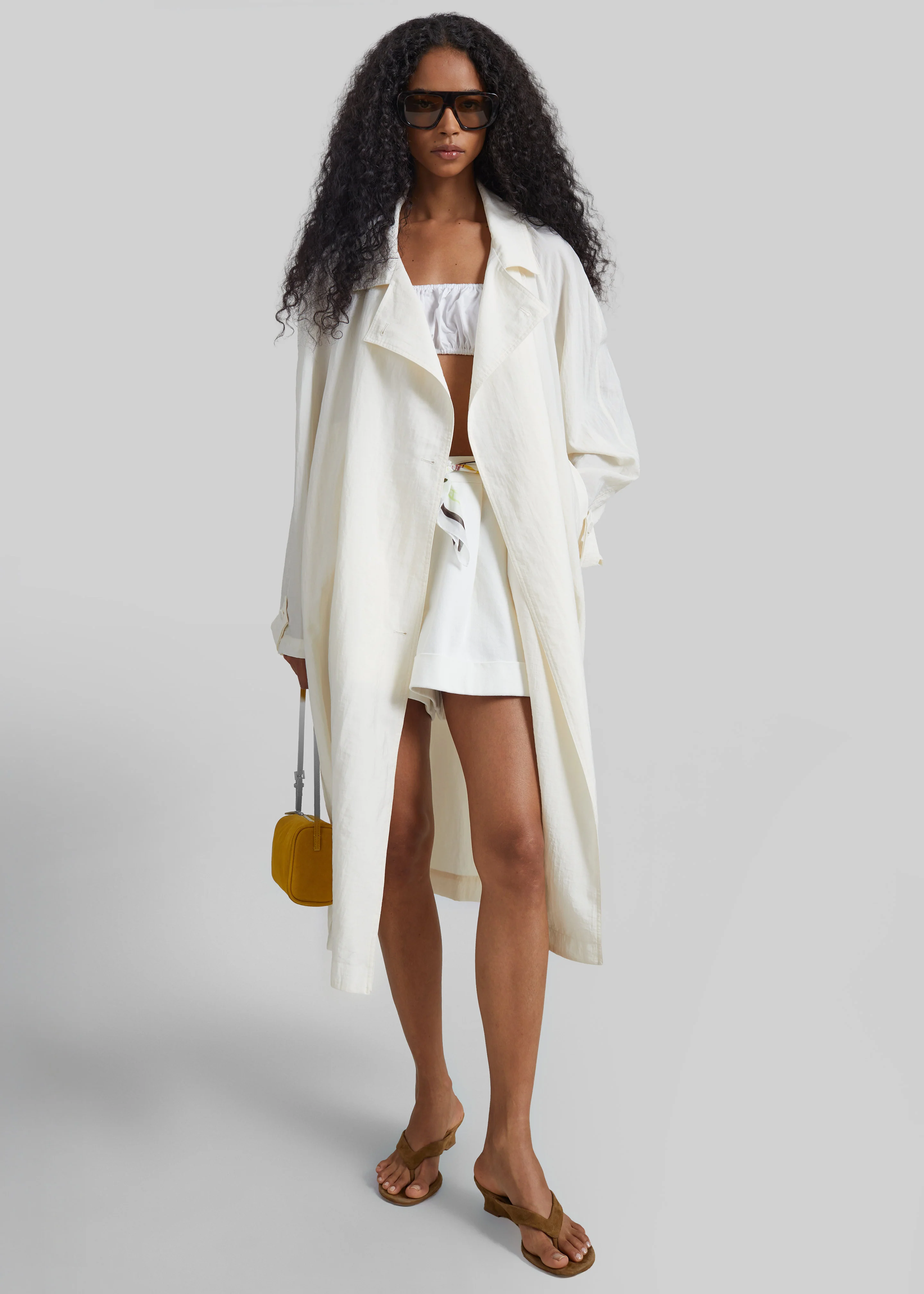Rosora Sheer Fluid Trench Coat - Cream - Image 5