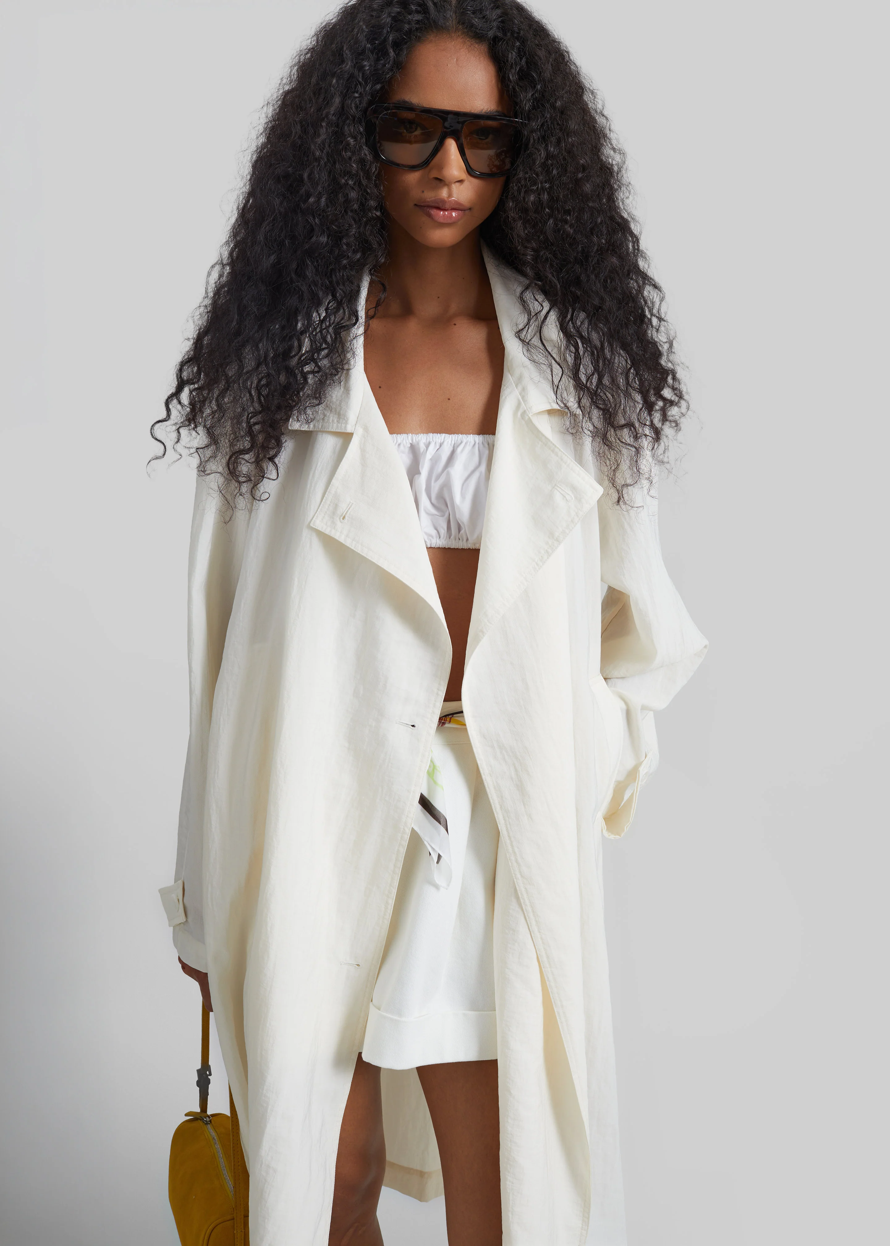 Rosora Sheer Fluid Trench Coat - Cream - Image 6