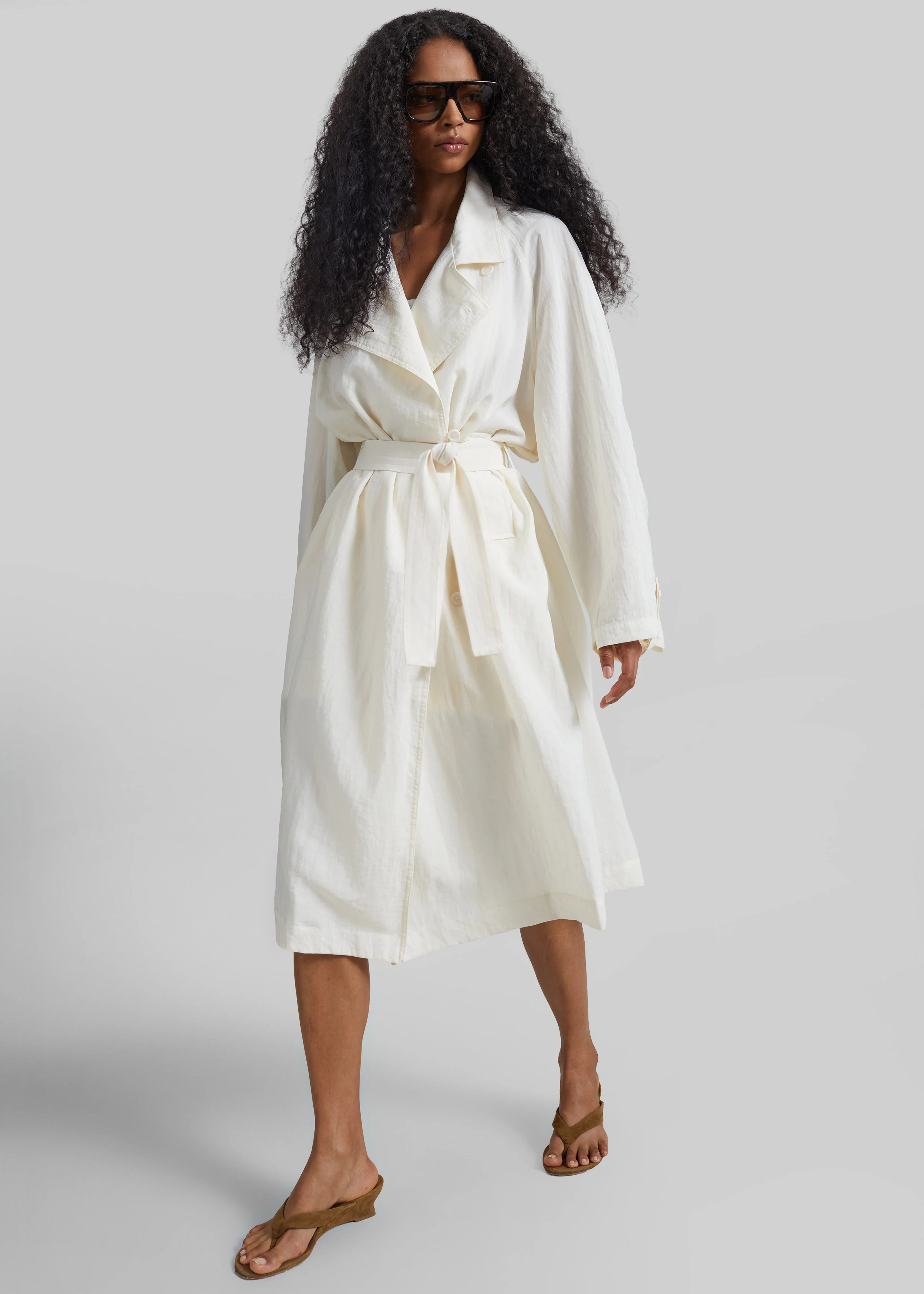 Rosora Sheer Fluid Trench Coat - Cream - Image 7