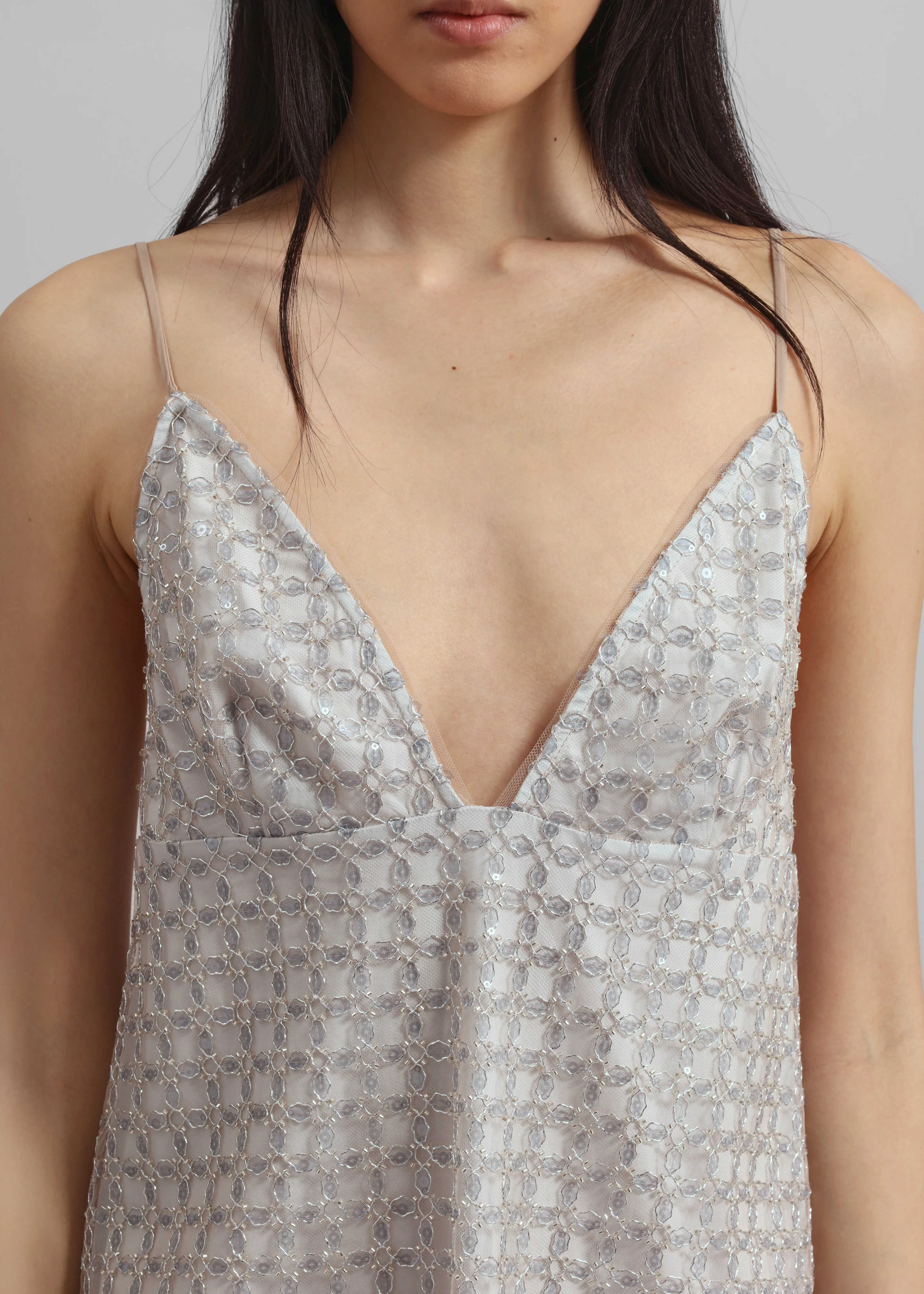 Rotate Beaded A-Line Mini Dress - Beige - Image 2