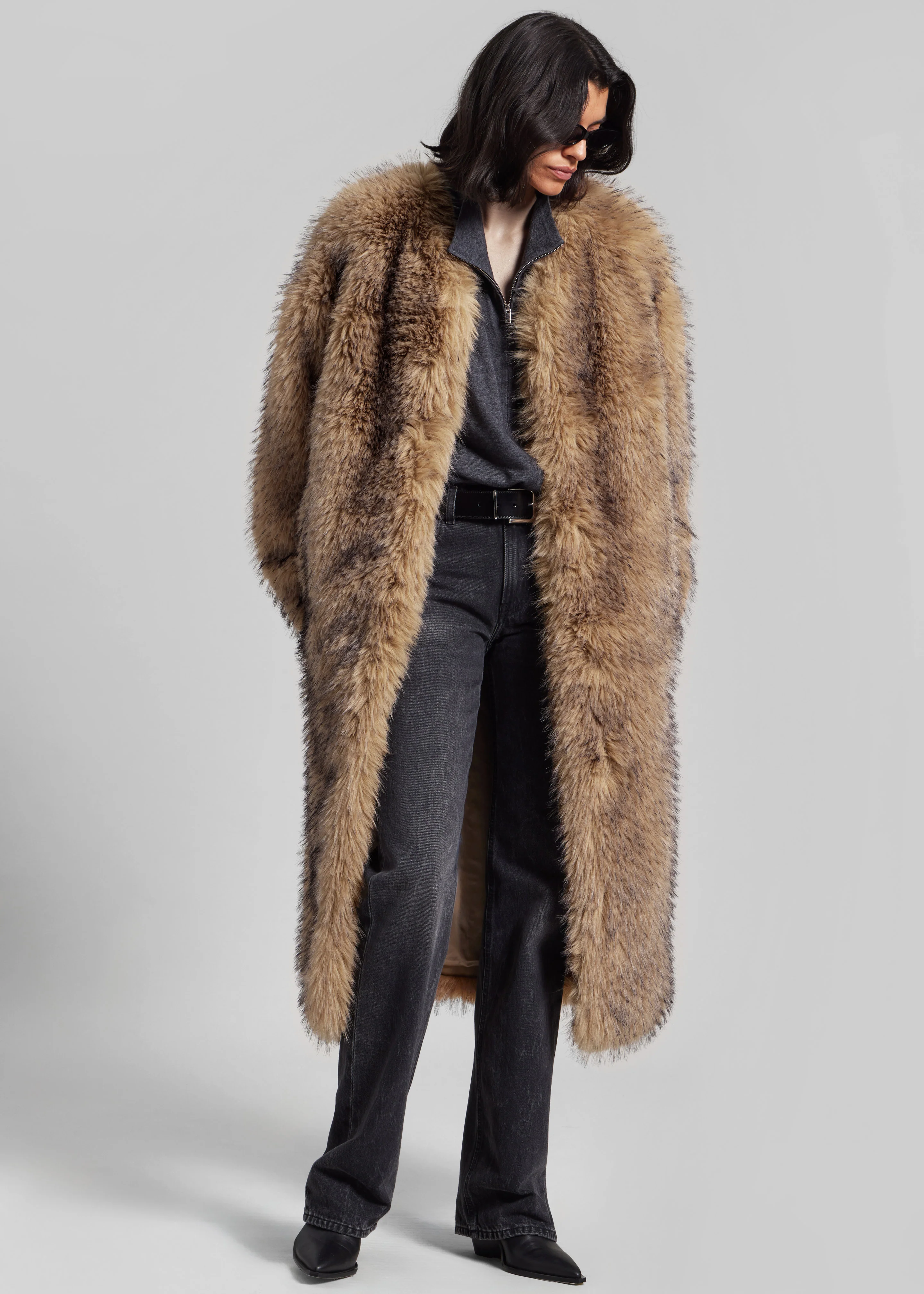 Rotate Faux Fur Long Coat - Nougat - Image 3