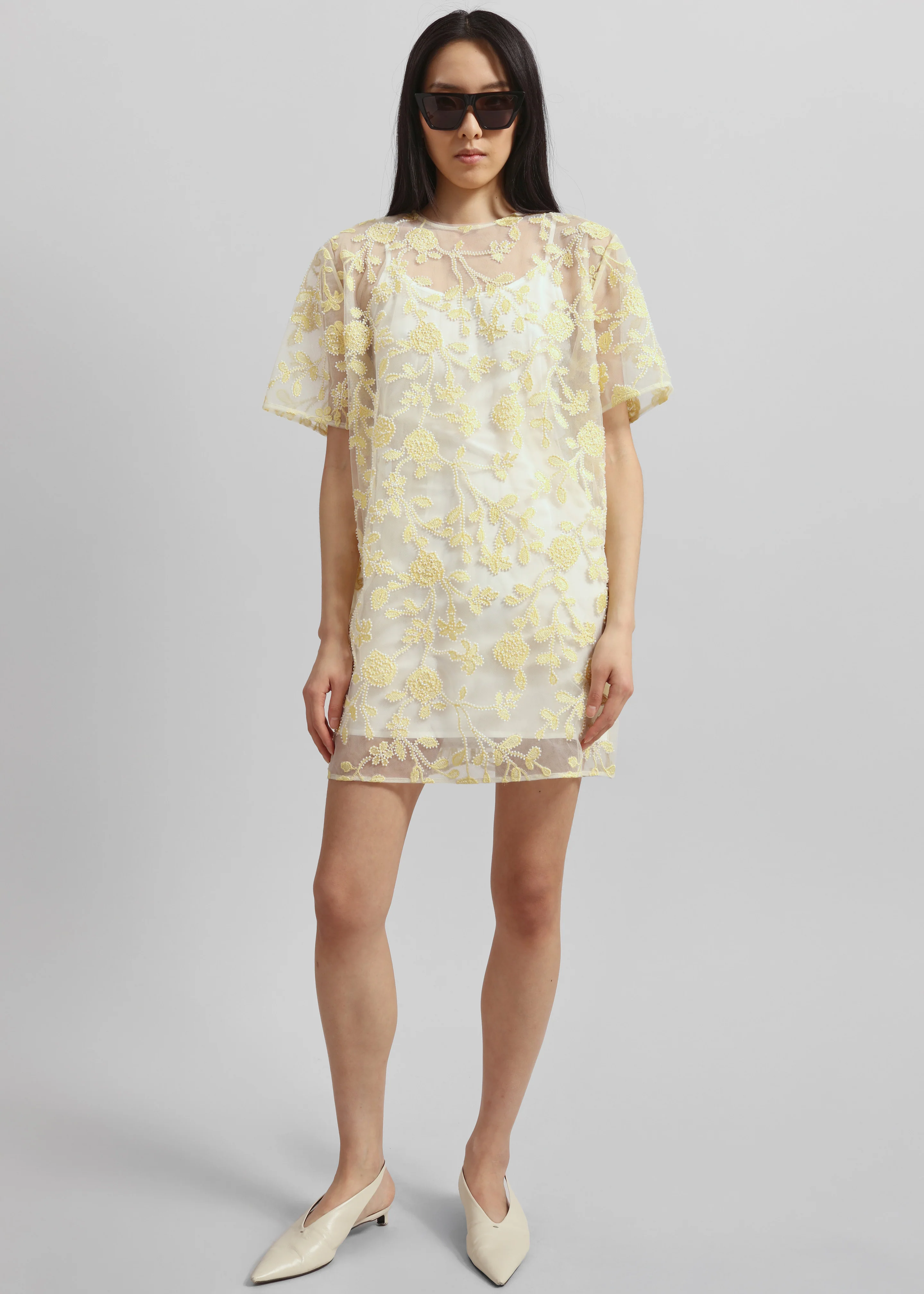Rotate Flower Beads Boxy Dress - Egret Comb - Image 2
