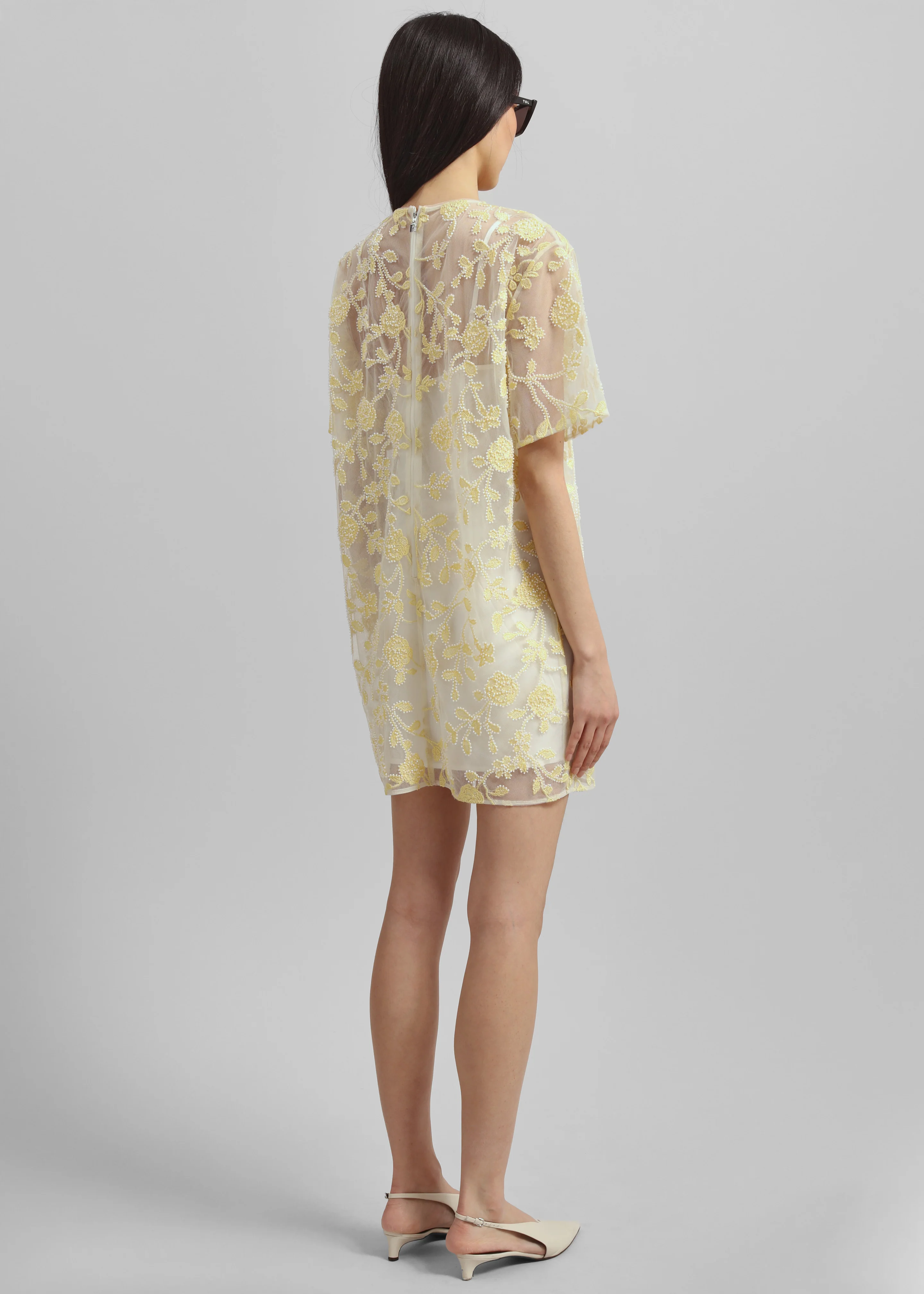 Rotate Flower Beads Boxy Dress - Egret Comb - Image 5