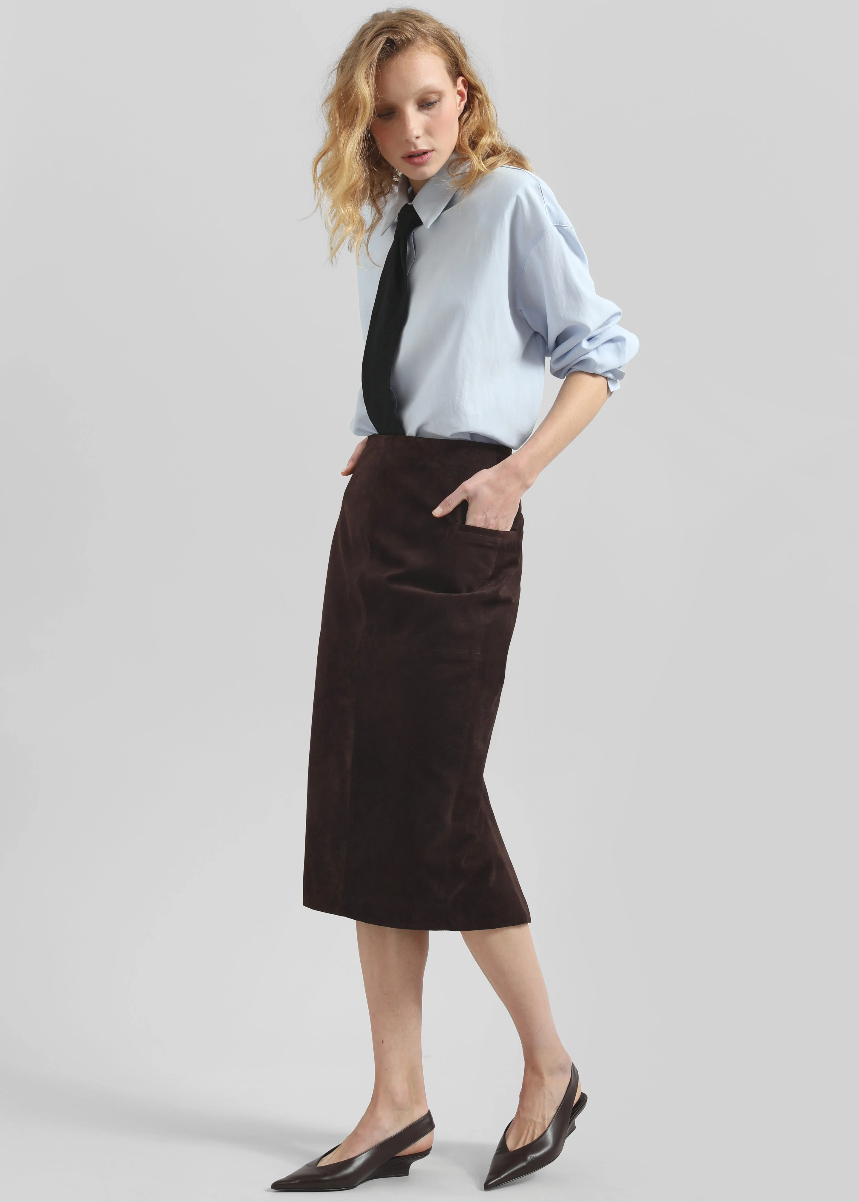 Salnor Suede Midi Skirt - Dark Brown - Image 6