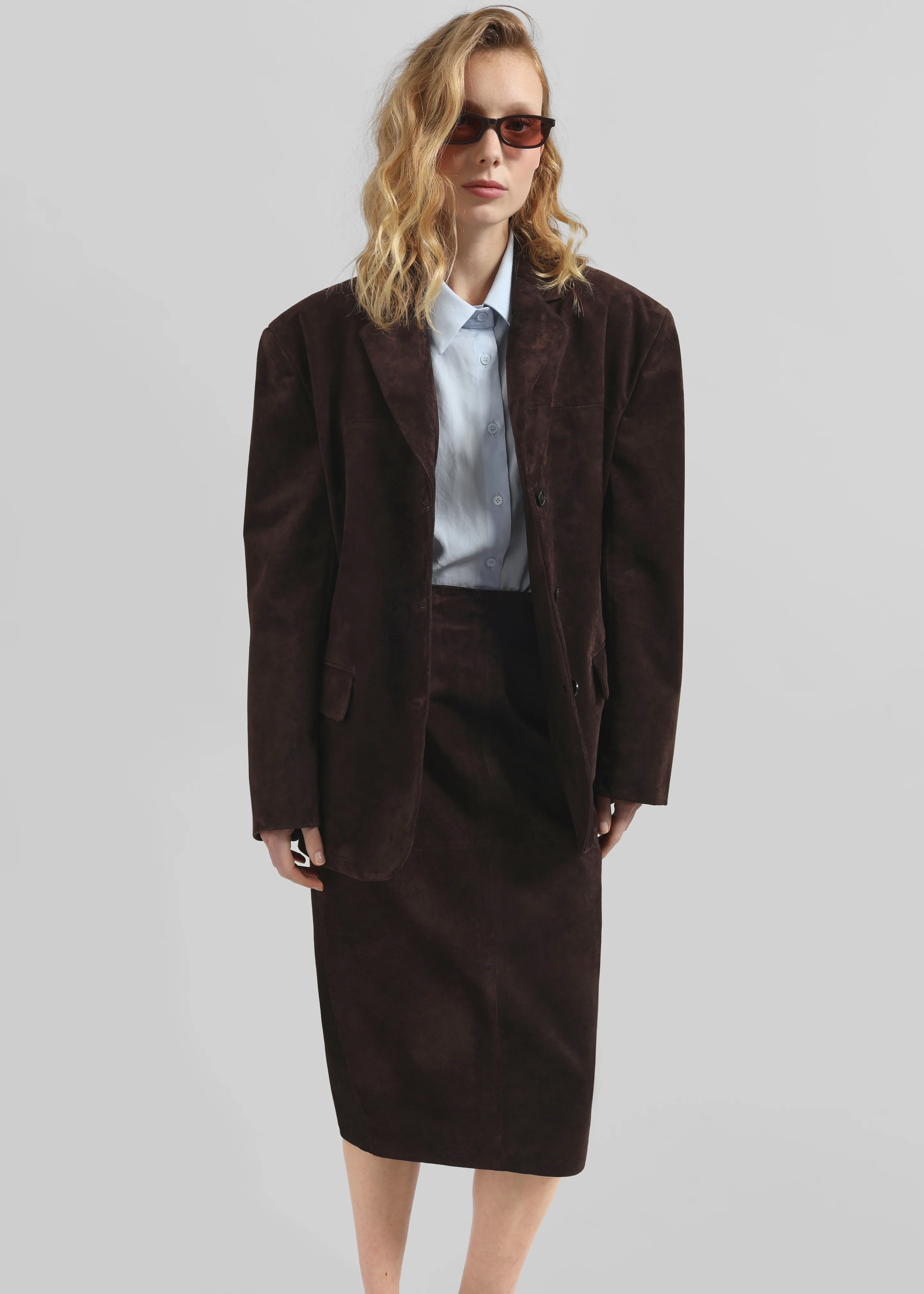 Salnor Suede Midi Skirt - Dark Brown - Image 8