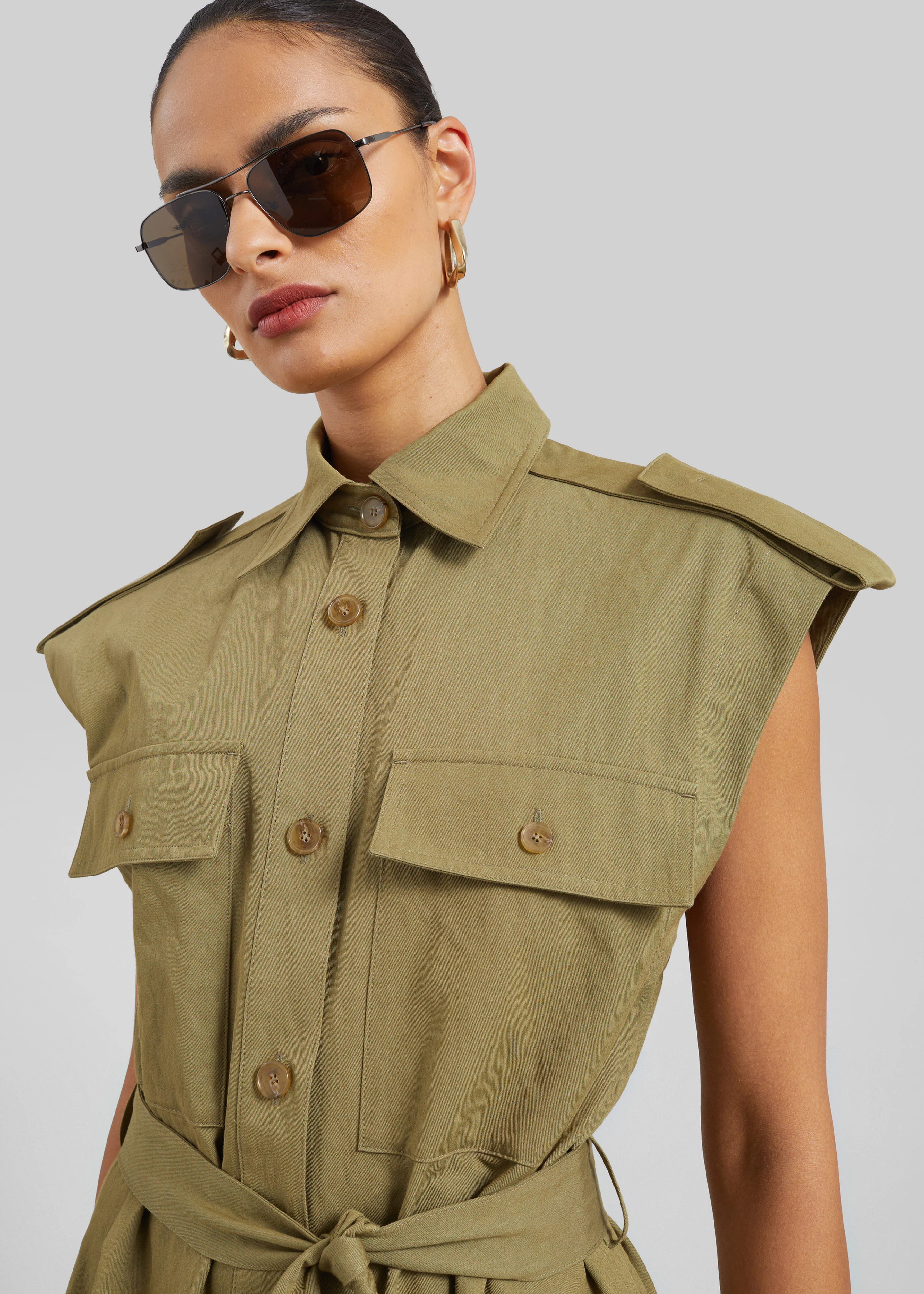 Sarah Sleeveless Cargo Mini Dress - Olive - Image 4