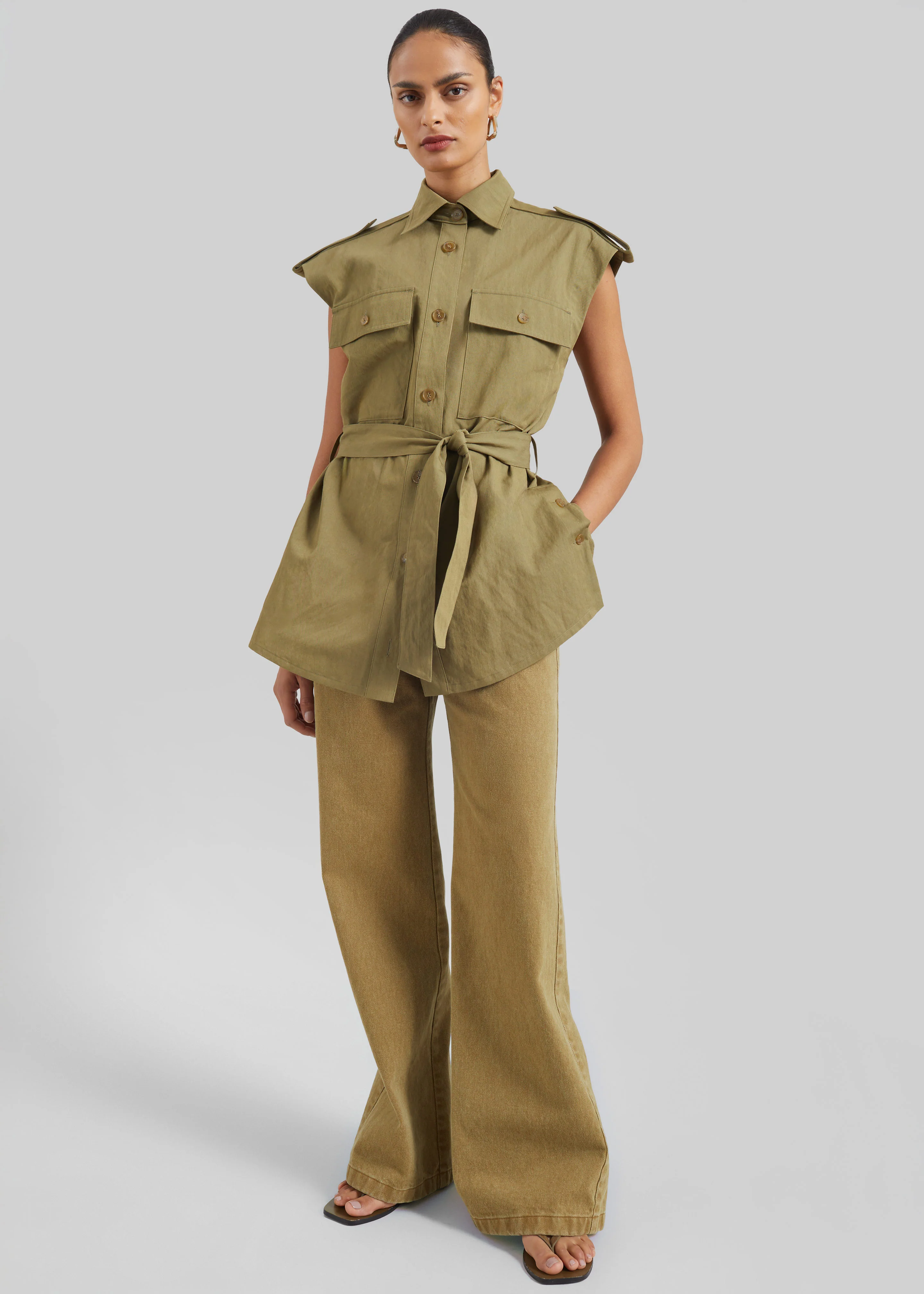 Sarah Sleeveless Cargo Mini Dress - Olive - Image 5