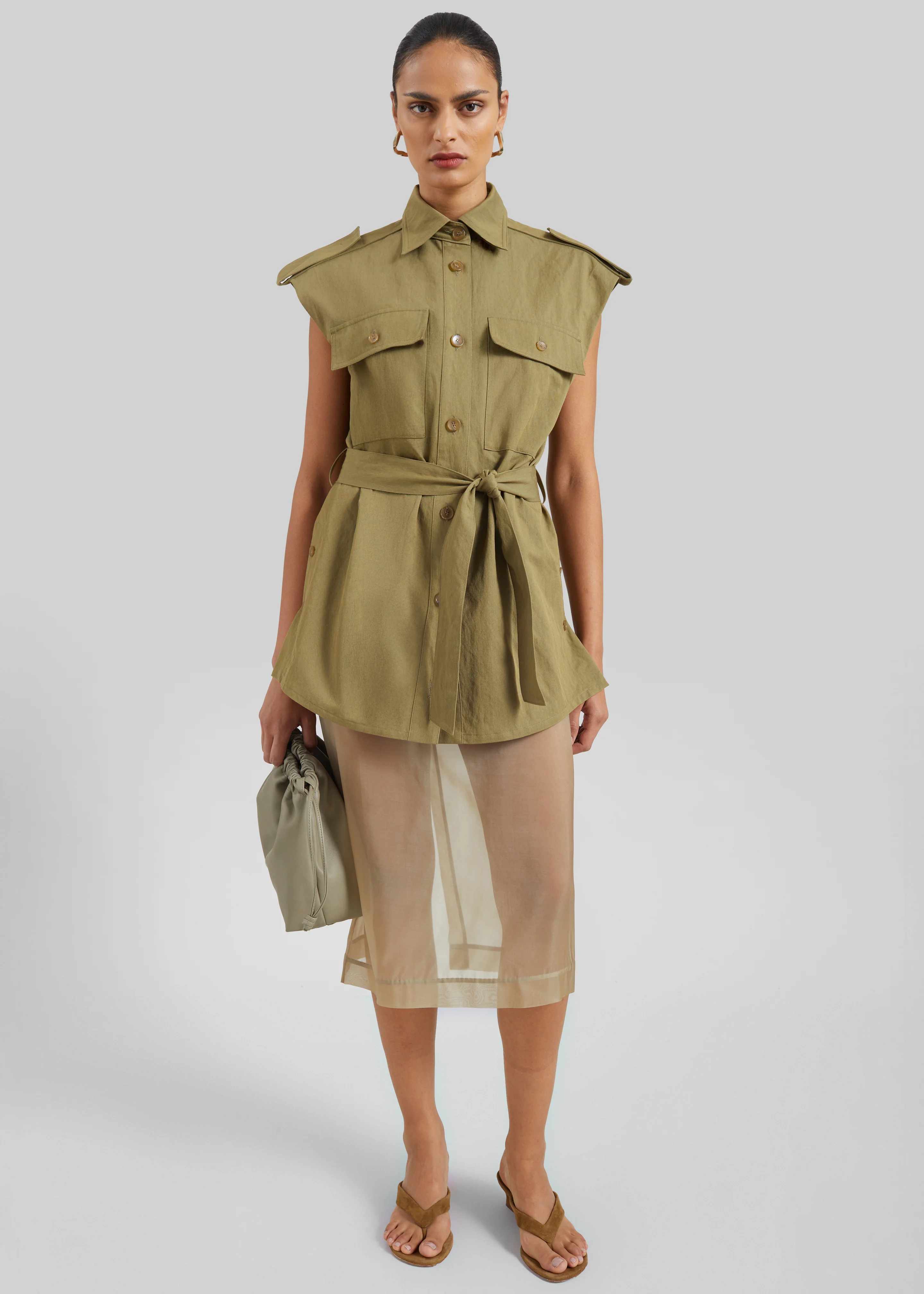 Sarah Sleeveless Cargo Mini Dress - Olive - Image 6