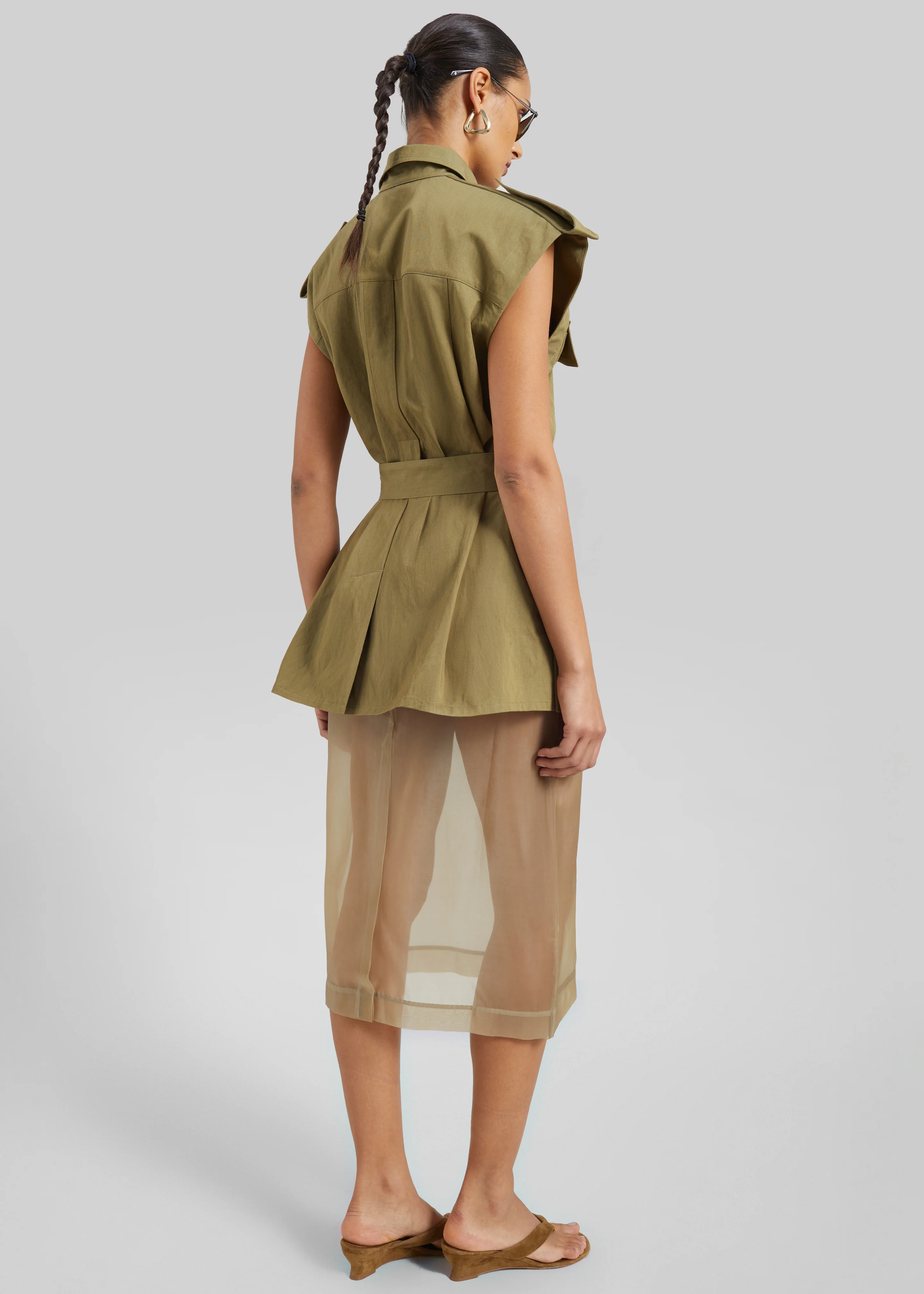 Sarah Sleeveless Cargo Mini Dress - Olive - Image 7