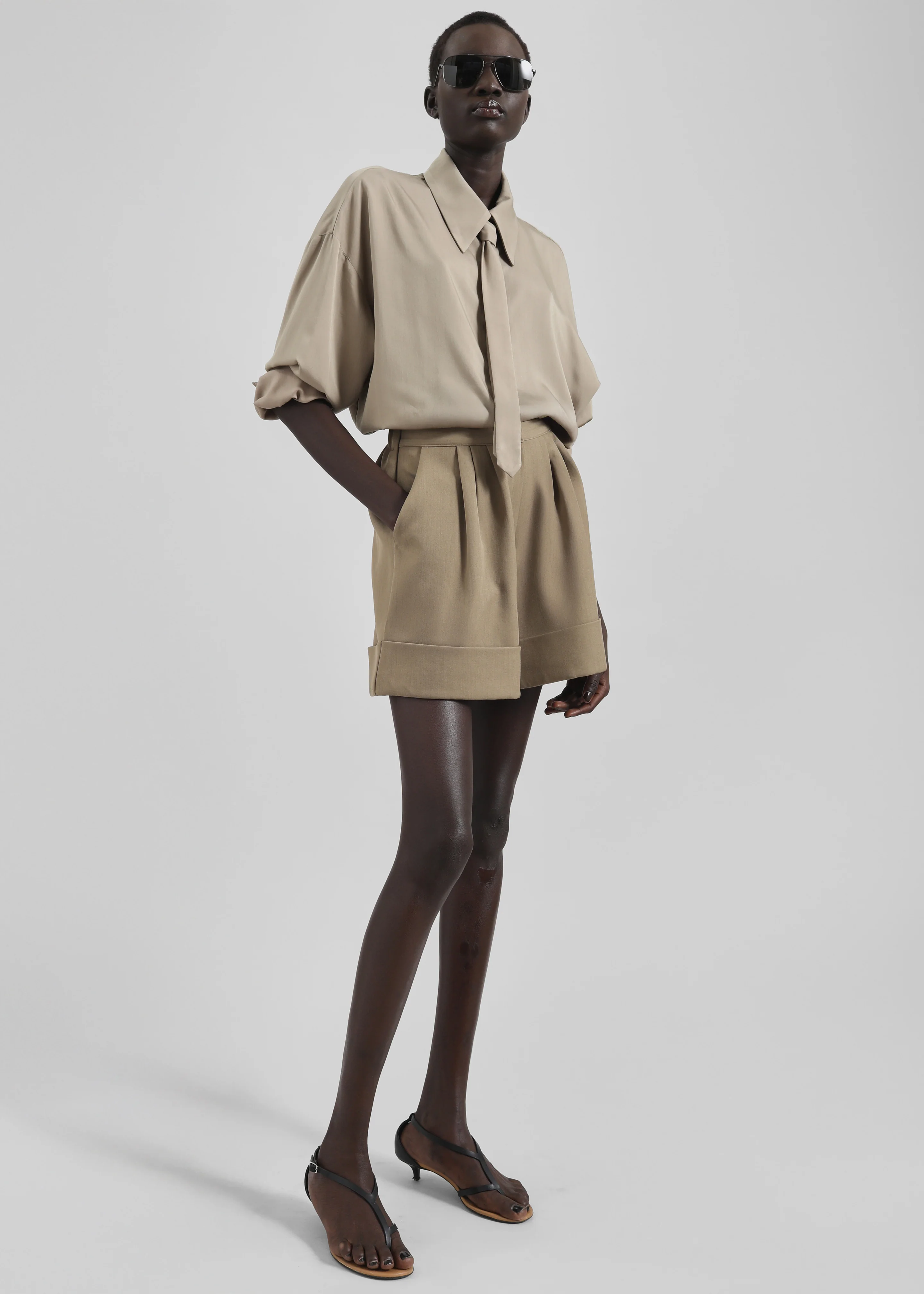 Silvan Neck Tie Shirt - Taupe