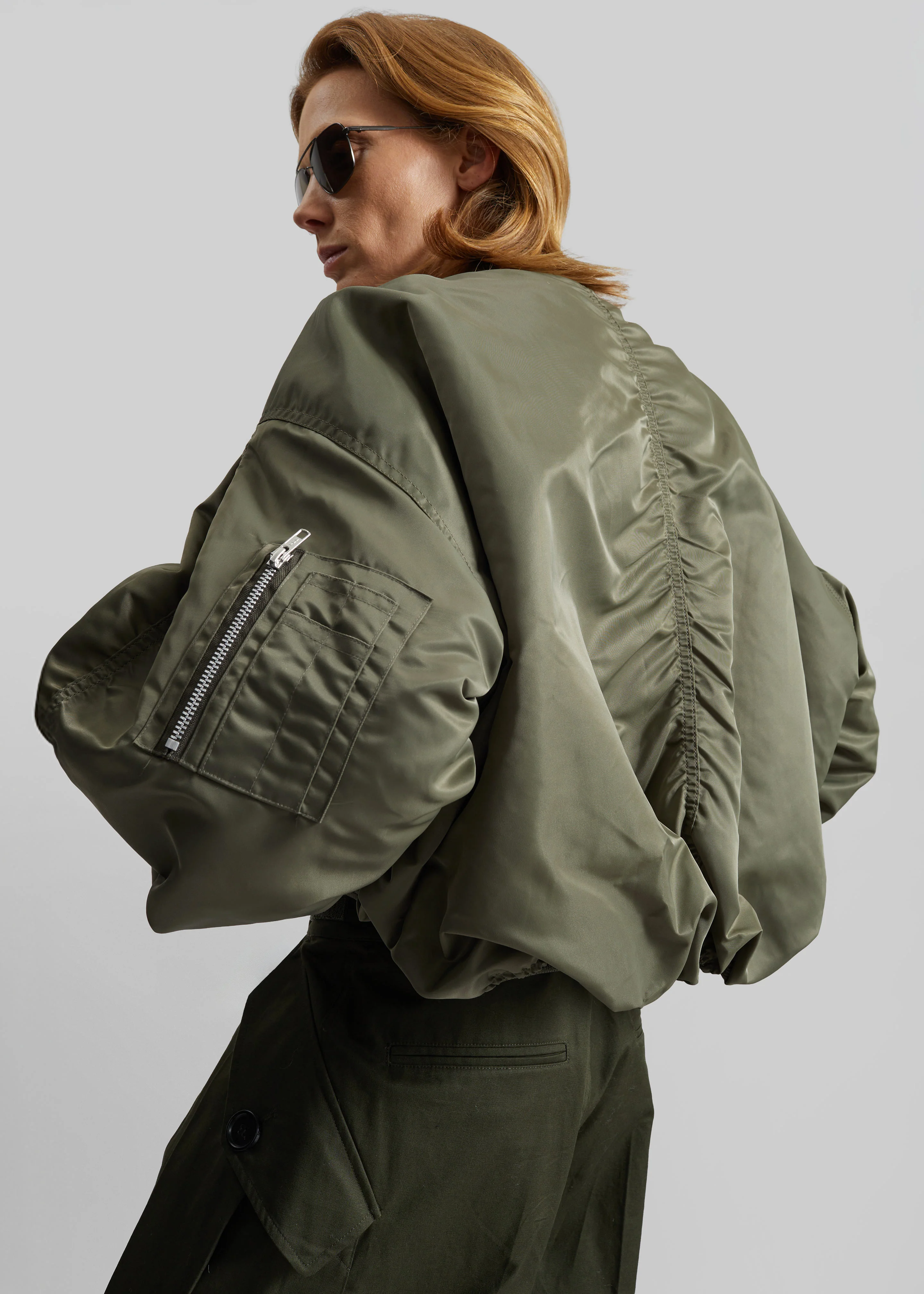 Skagen Cropped Trapeze Bomber Jacket - Olive - Image 7