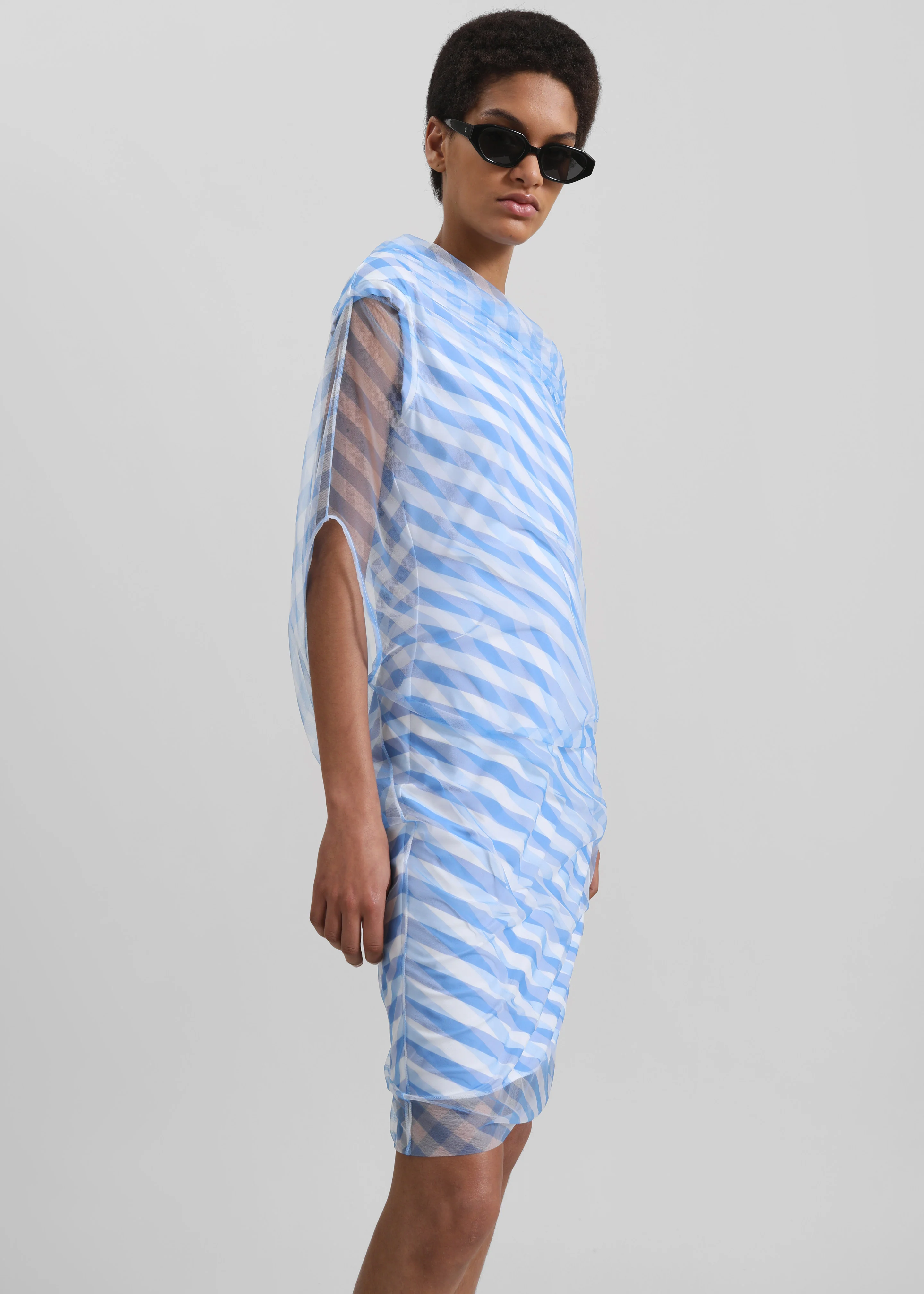Sportmax Oreste Double-Layer Op-Art Dress - Light Blue - Image 2