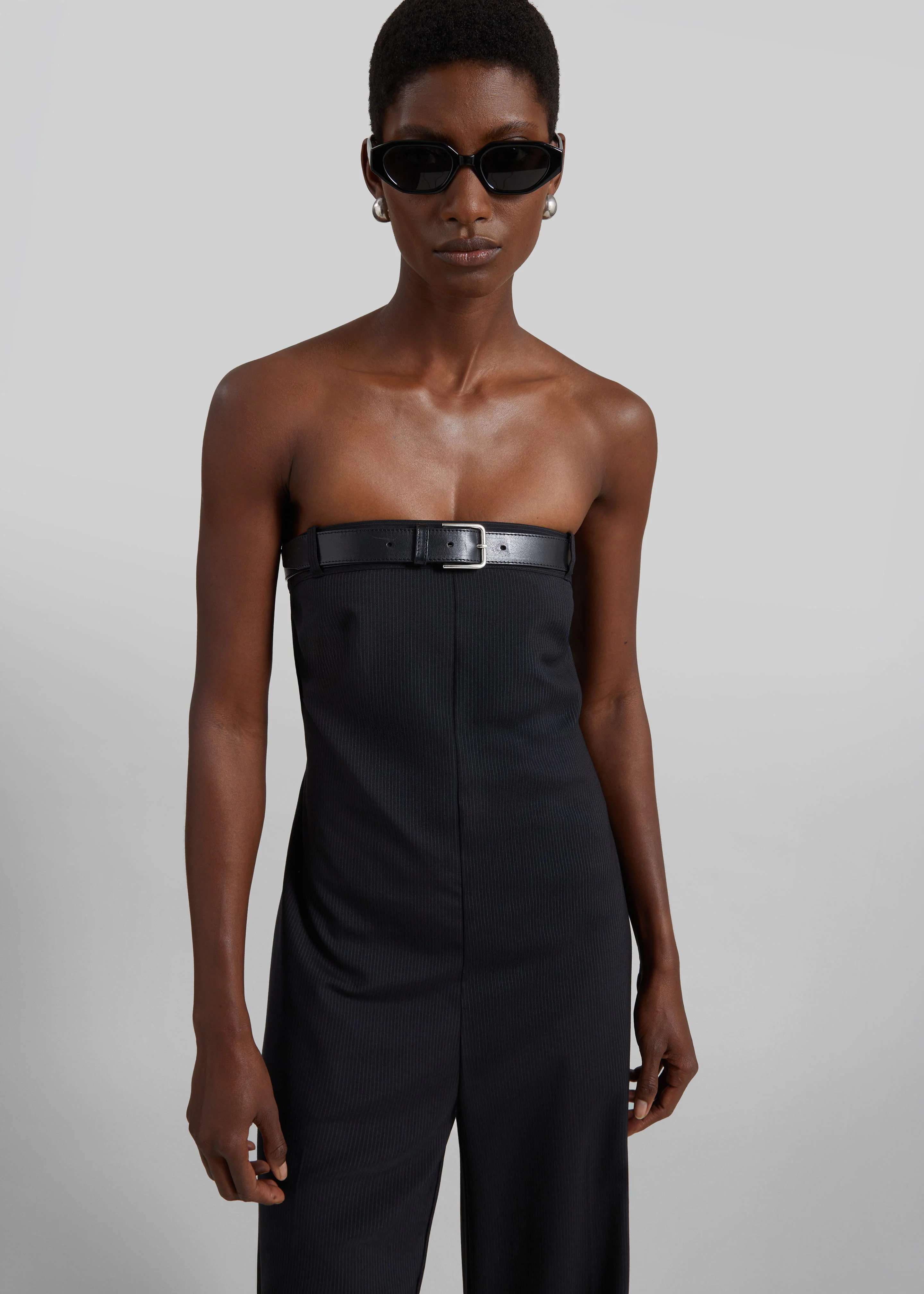 St. Agni Wool Pinstripe Deconstructed Jumpsuit - Fine Pinstripe - Image 2
