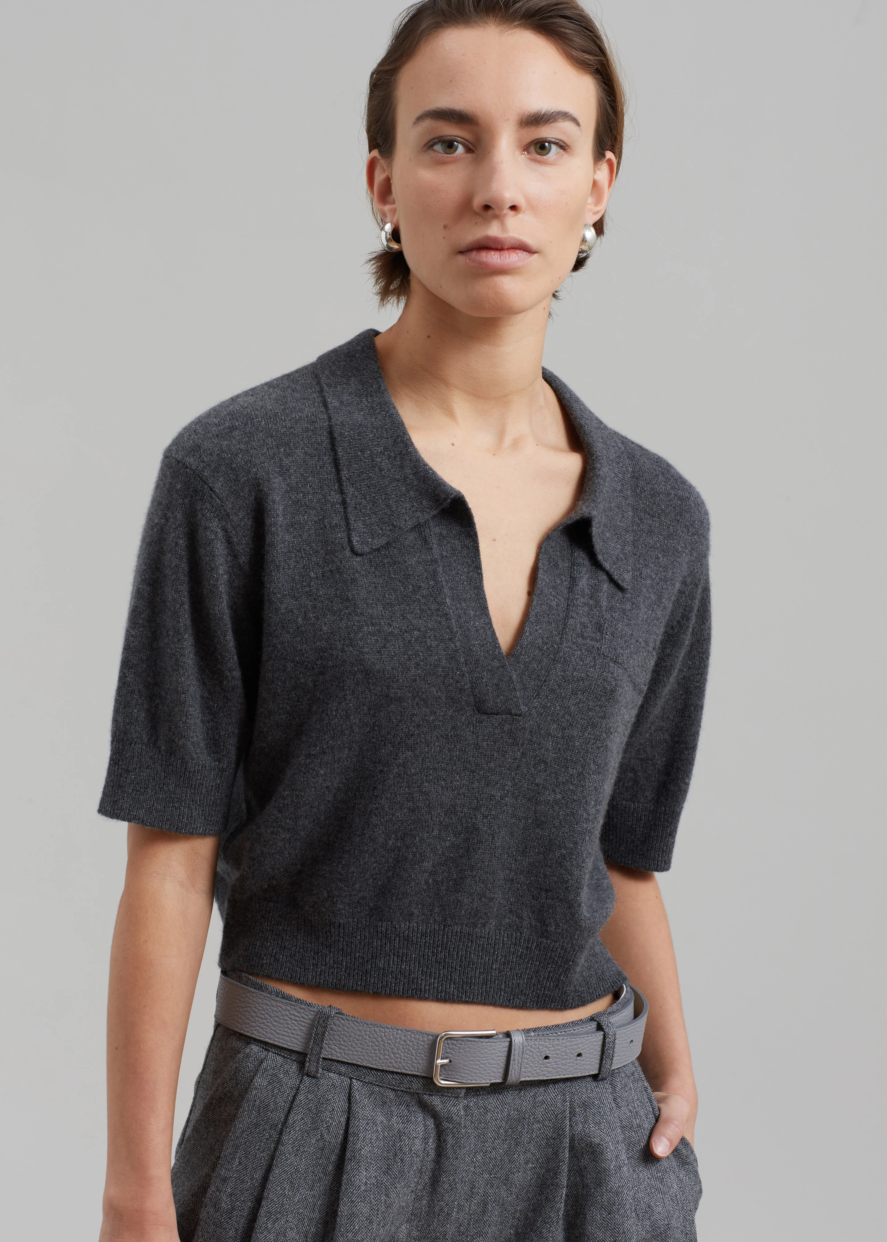 The Garment Piemonte Cropped Sweater - Grey Melange - Image 3