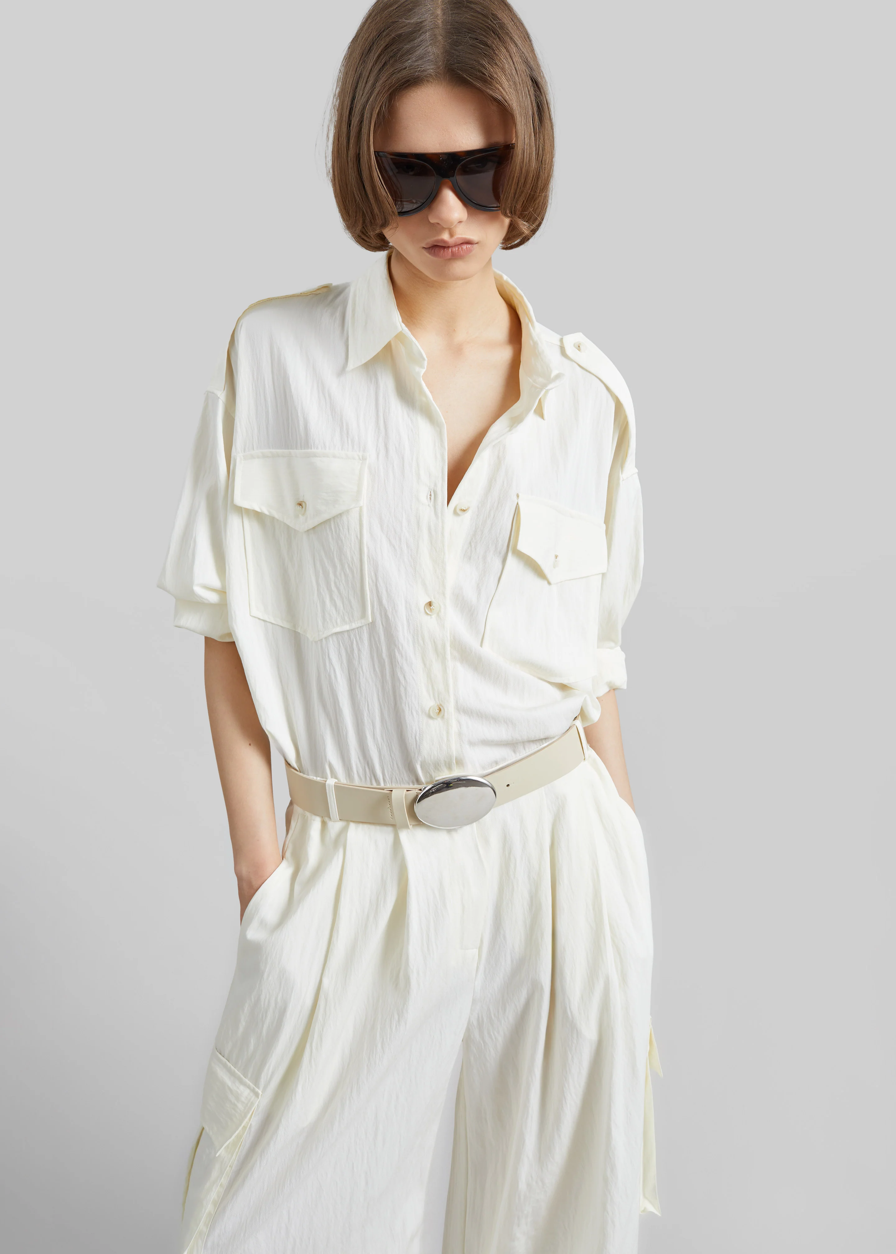 Trevi Textured Cargo Shirt - Cream - Image 5