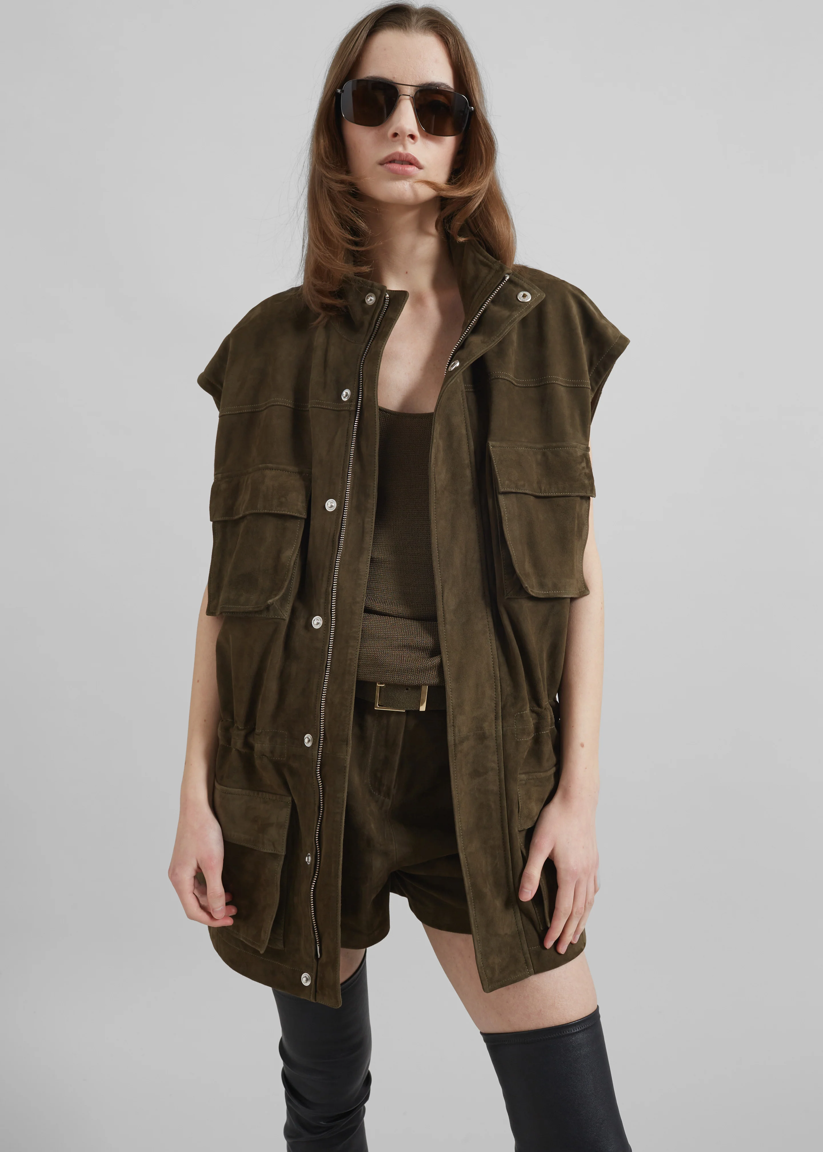 Turin Suede Cargo Jacket - Khaki