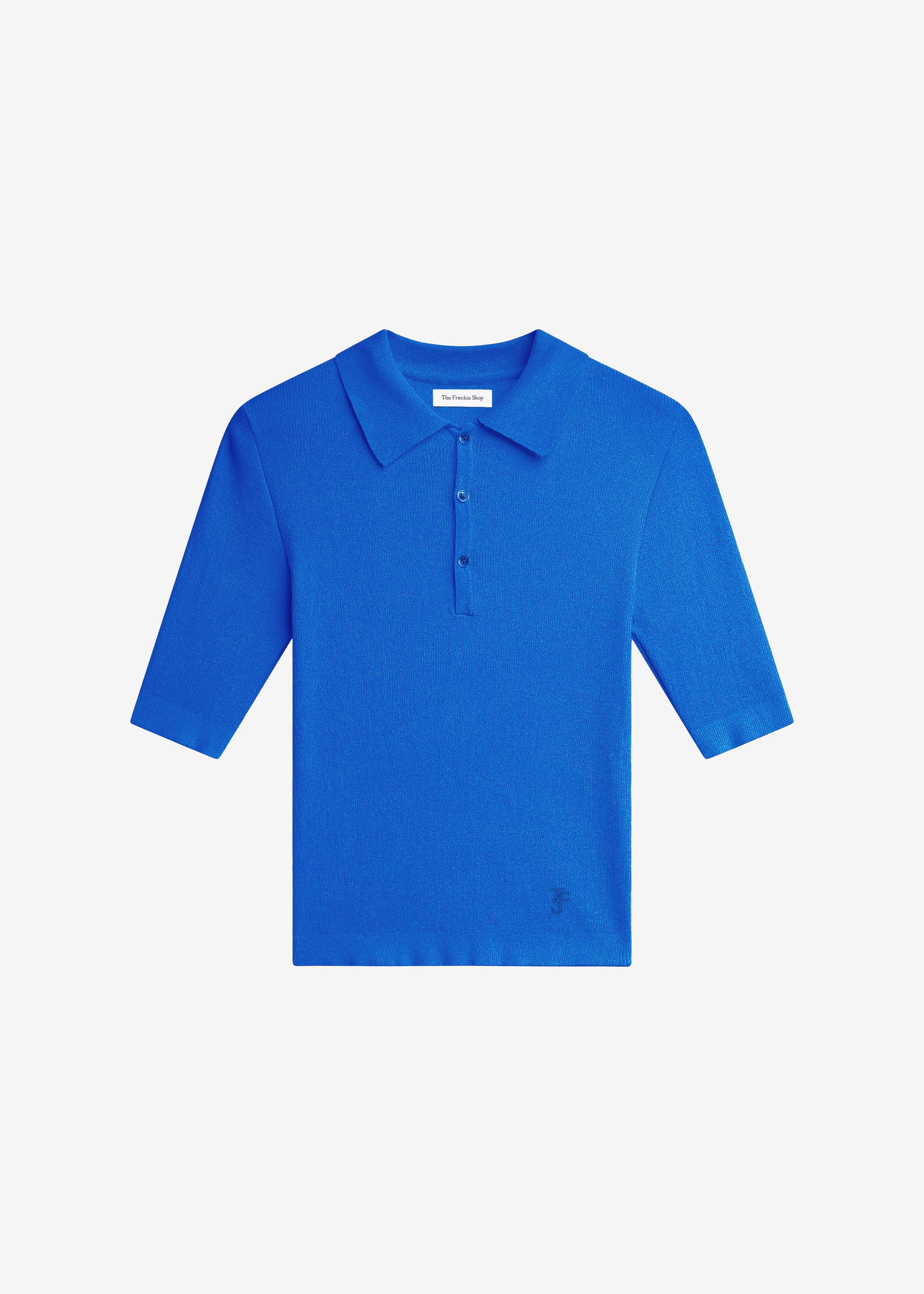 Vally Ribbed Knit Polo Top - Cobalt - Image 7