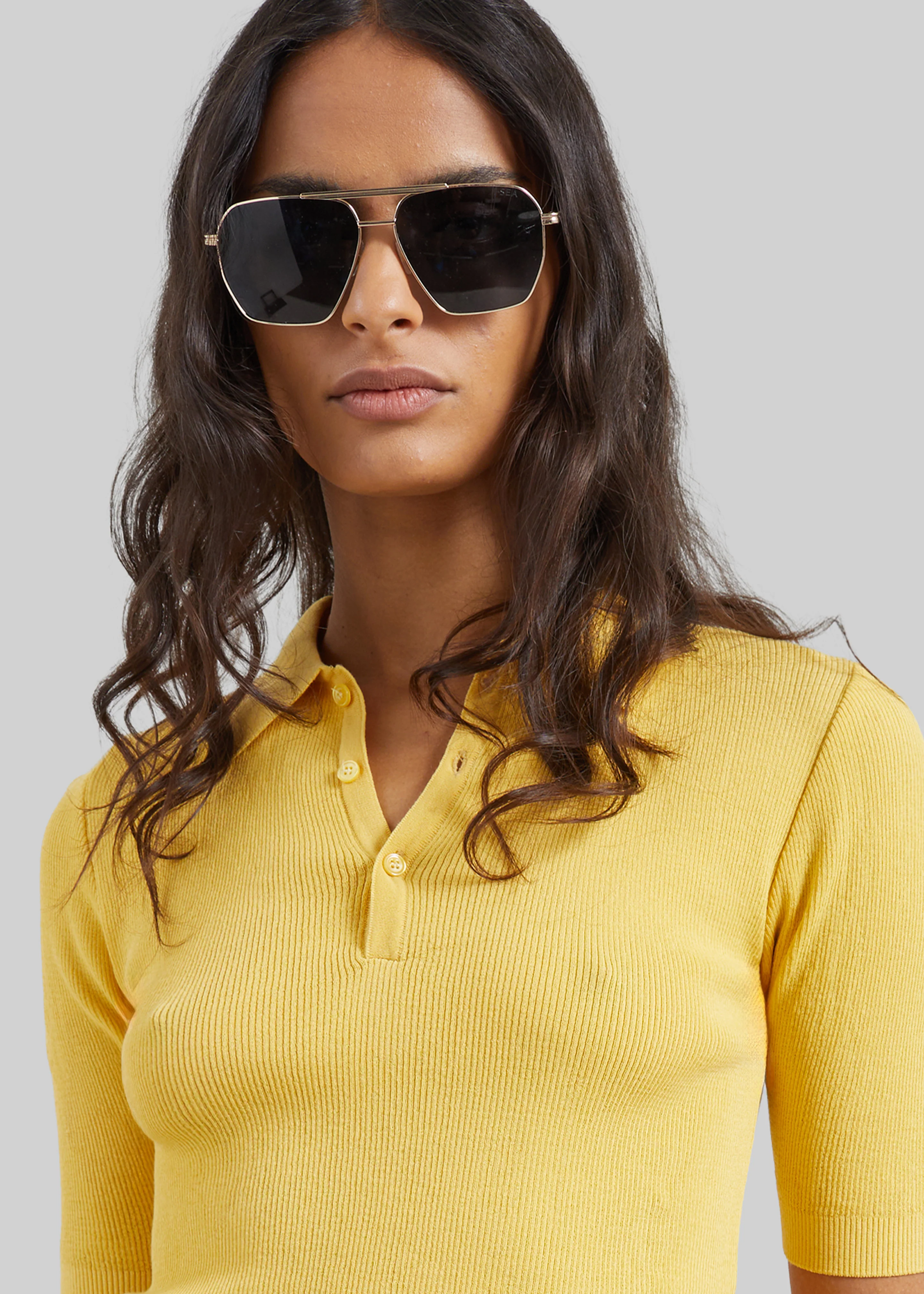 Vally Ribbed Knit Polo Top - Yellow - Image 4