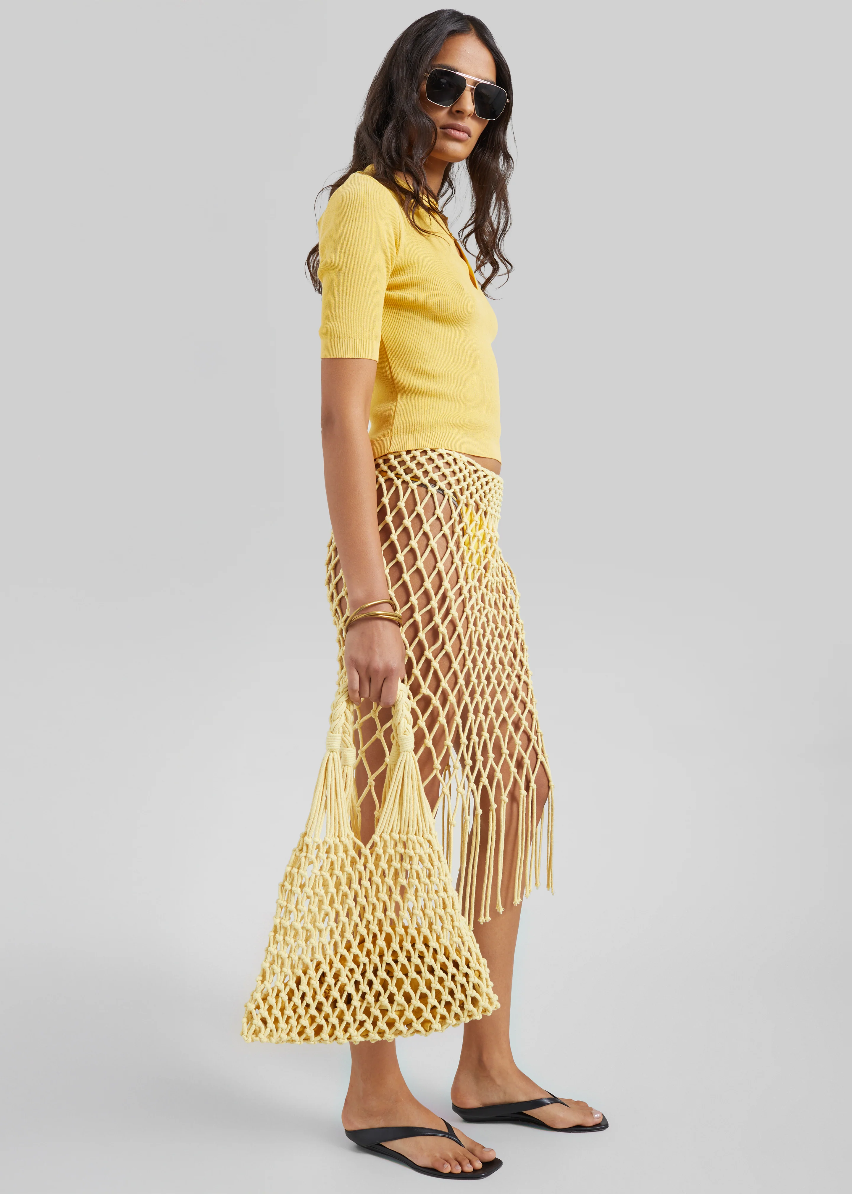 Vally Ribbed Knit Polo Top - Yellow - Image 5