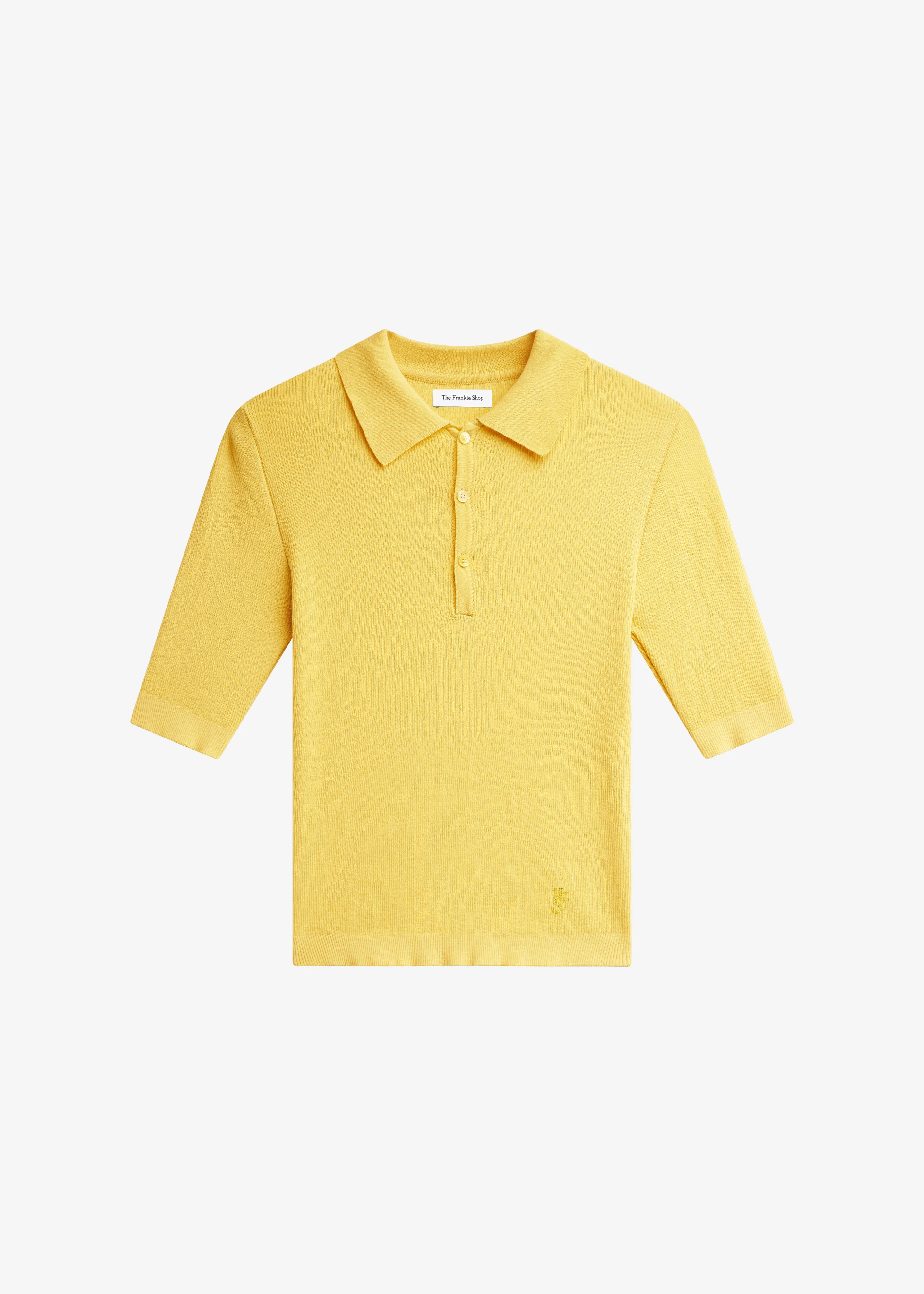 Vally Ribbed Knit Polo Top - Yellow - Image 7