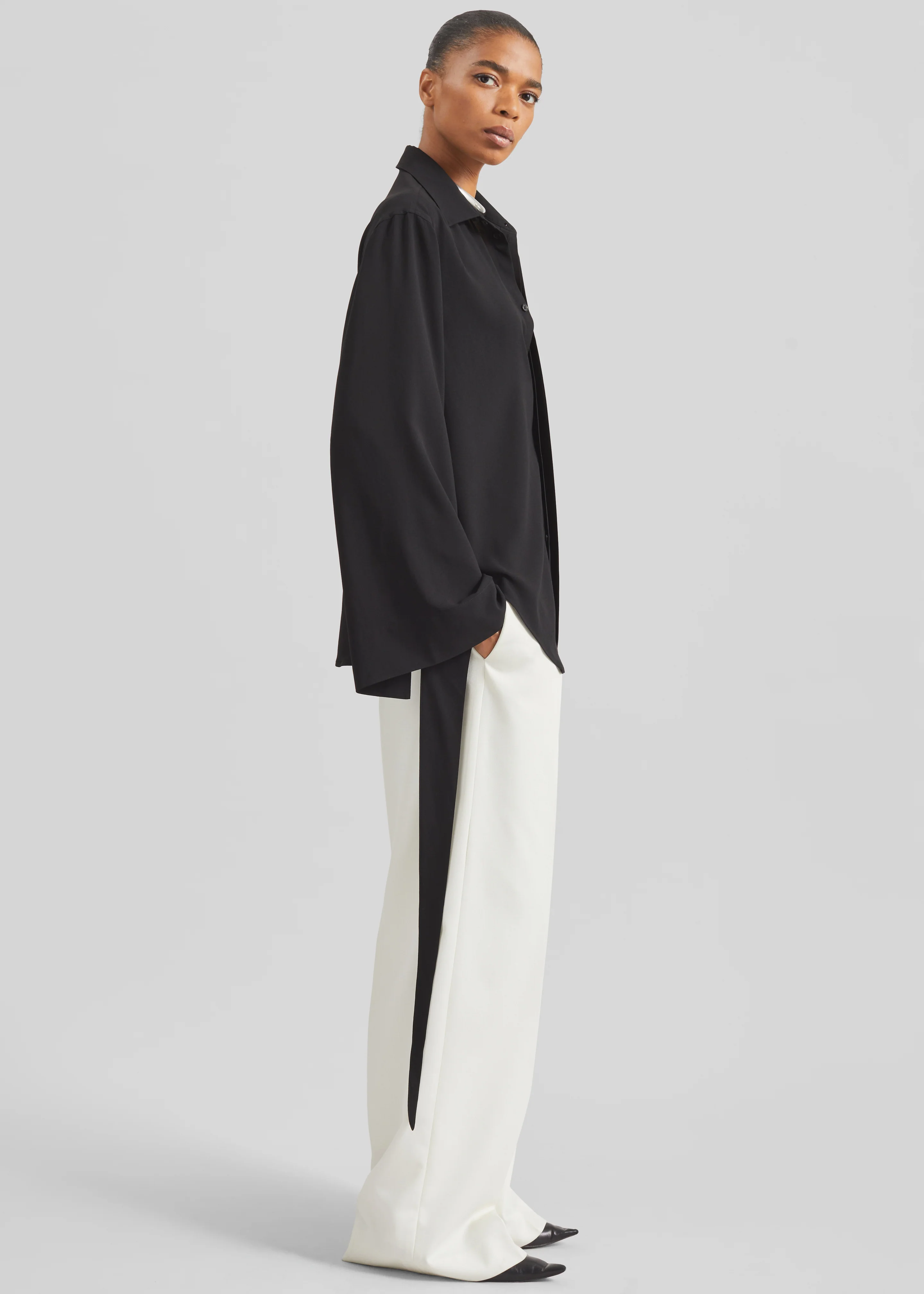 Verlin Sheer Chiffon Tie Cuff Shirt - Black - Image 8