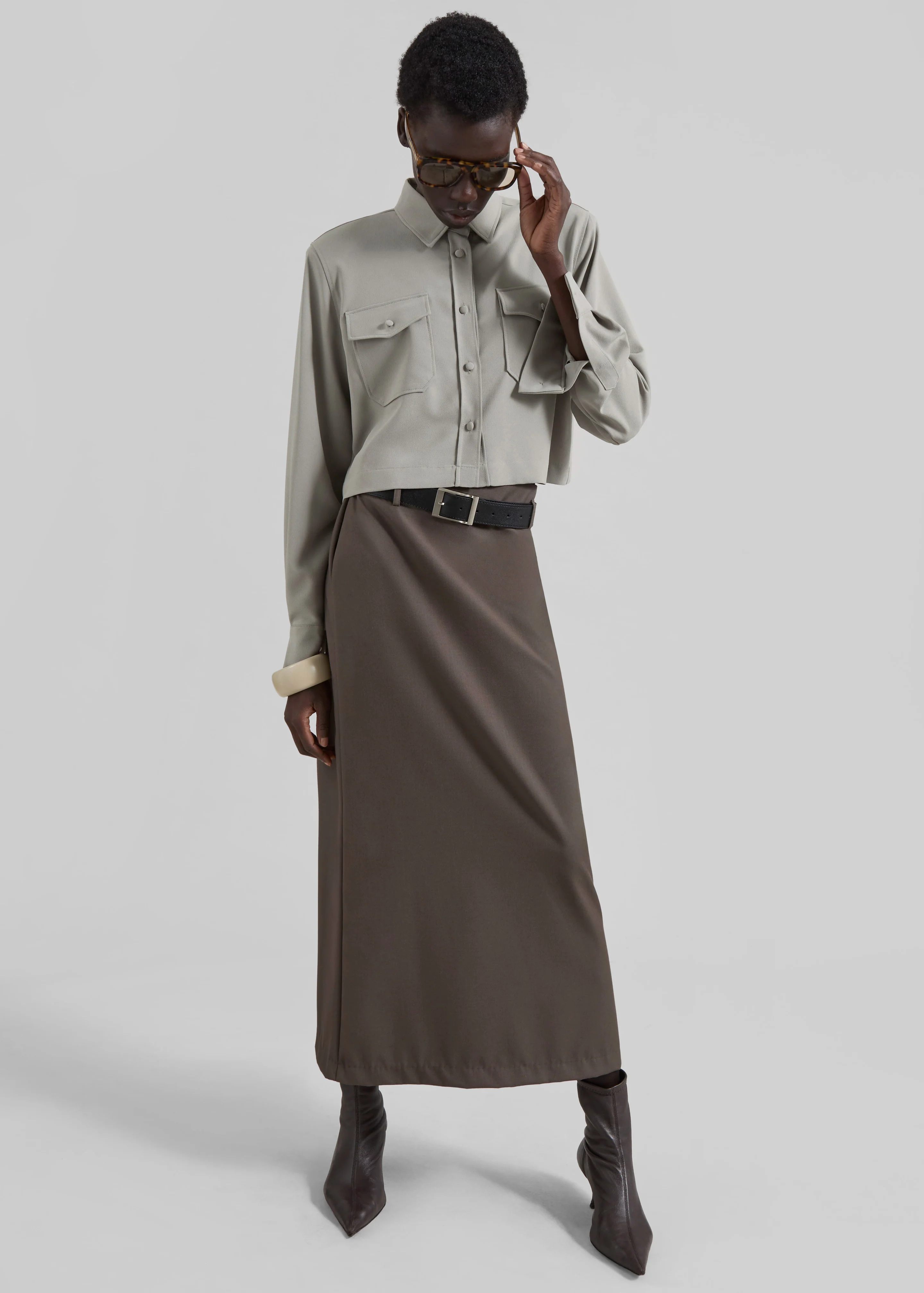 Visen Padded Boxy Shirt - Taupe - Image 5