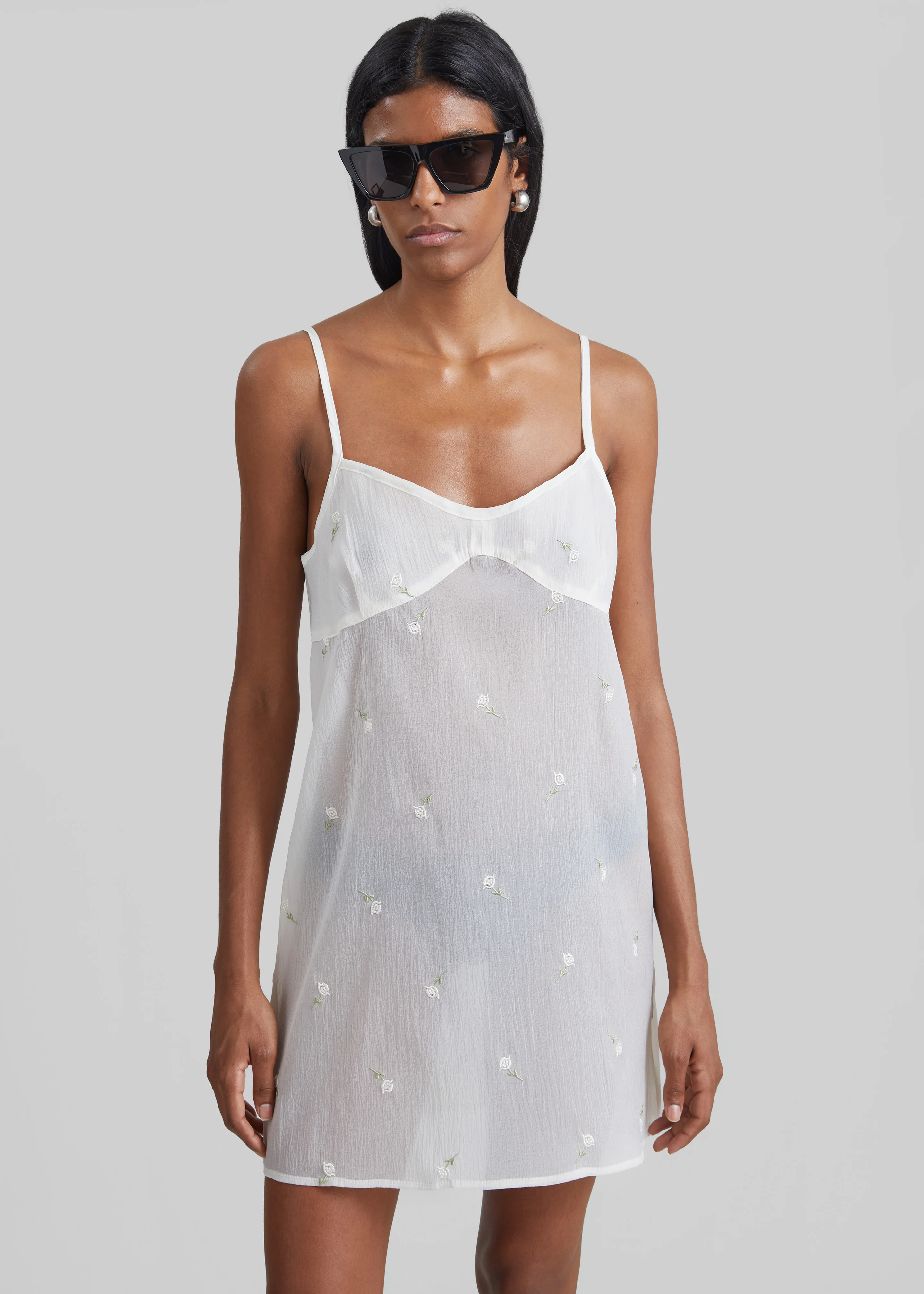 Walina Sheer Embroidered Slip Dress - Ivory - Image 4