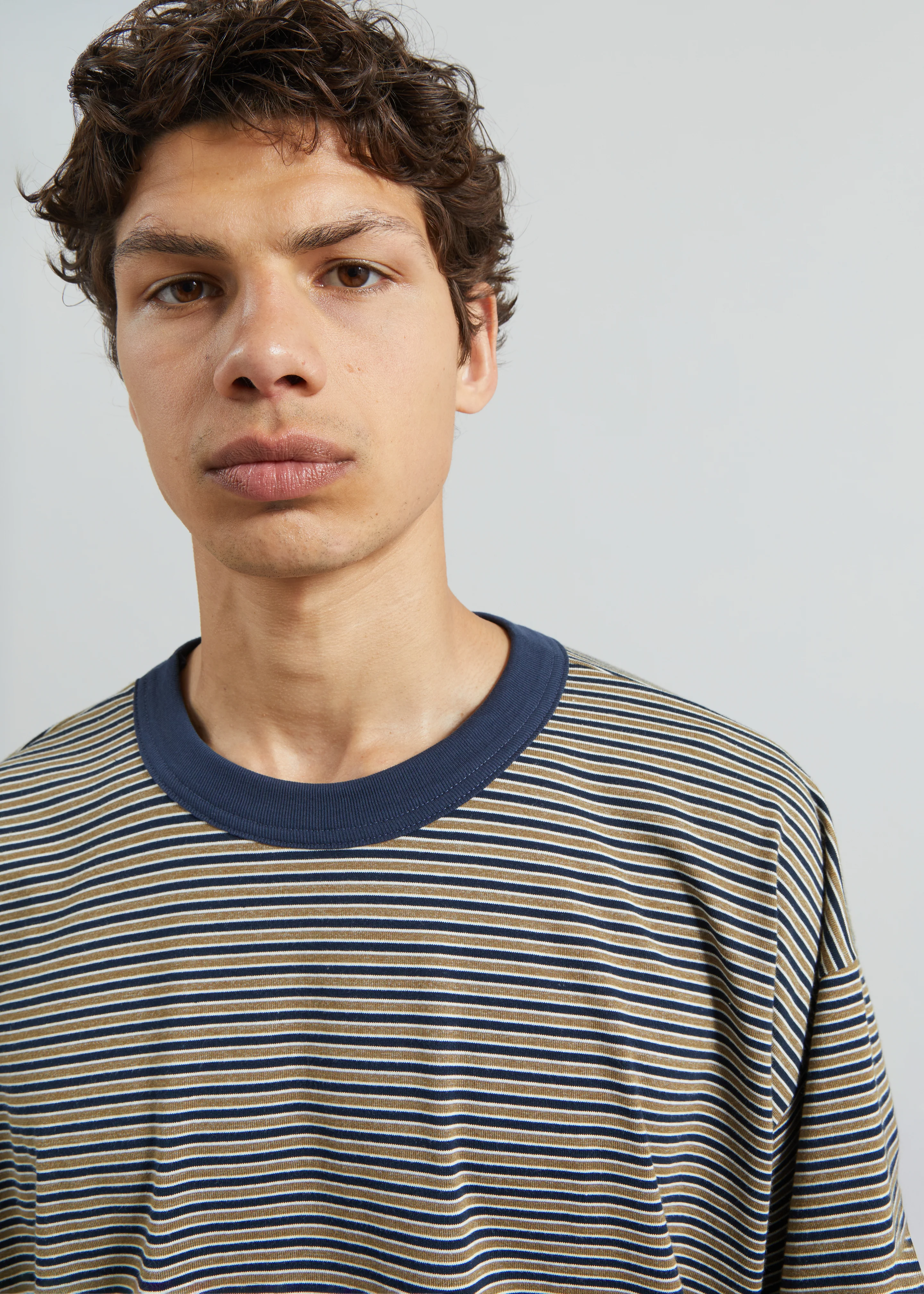 Wallace Oversized T-Shirt - Beige/Navy Stripe - Image 2