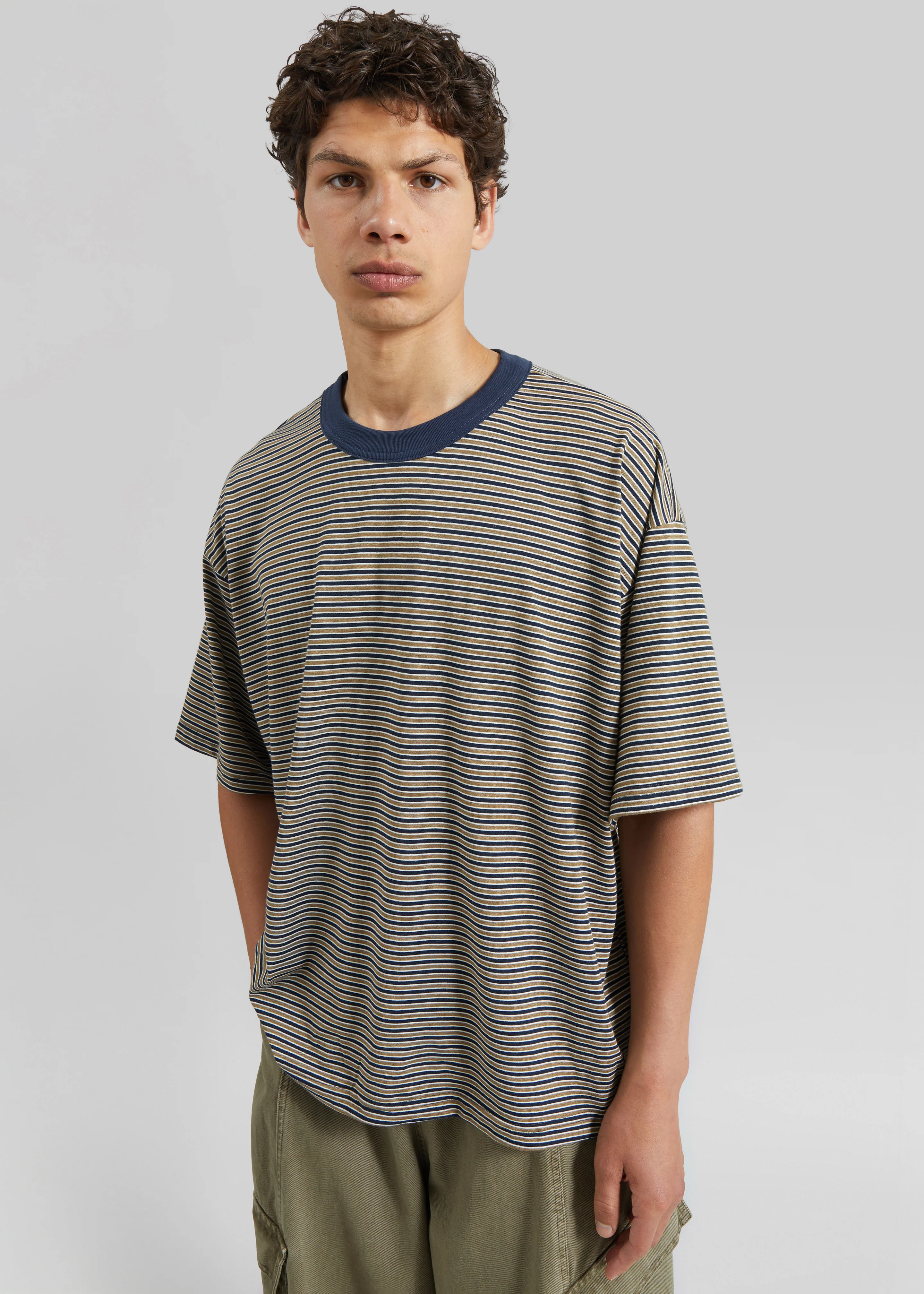 Wallace Oversized T-Shirt - Beige/Navy Stripe - Image 3