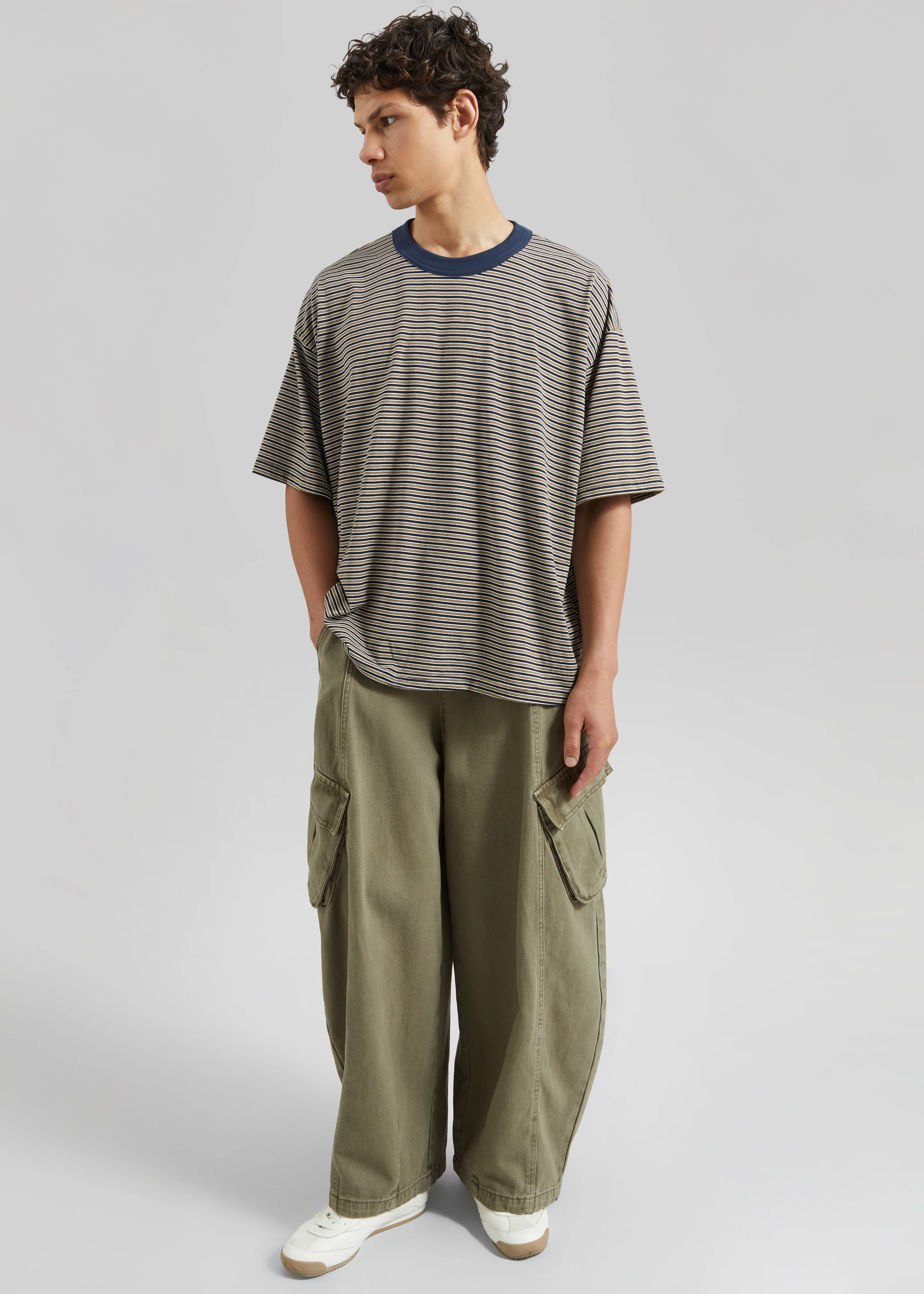 Wallace Oversized T-Shirt - Beige/Navy Stripe - Image 4