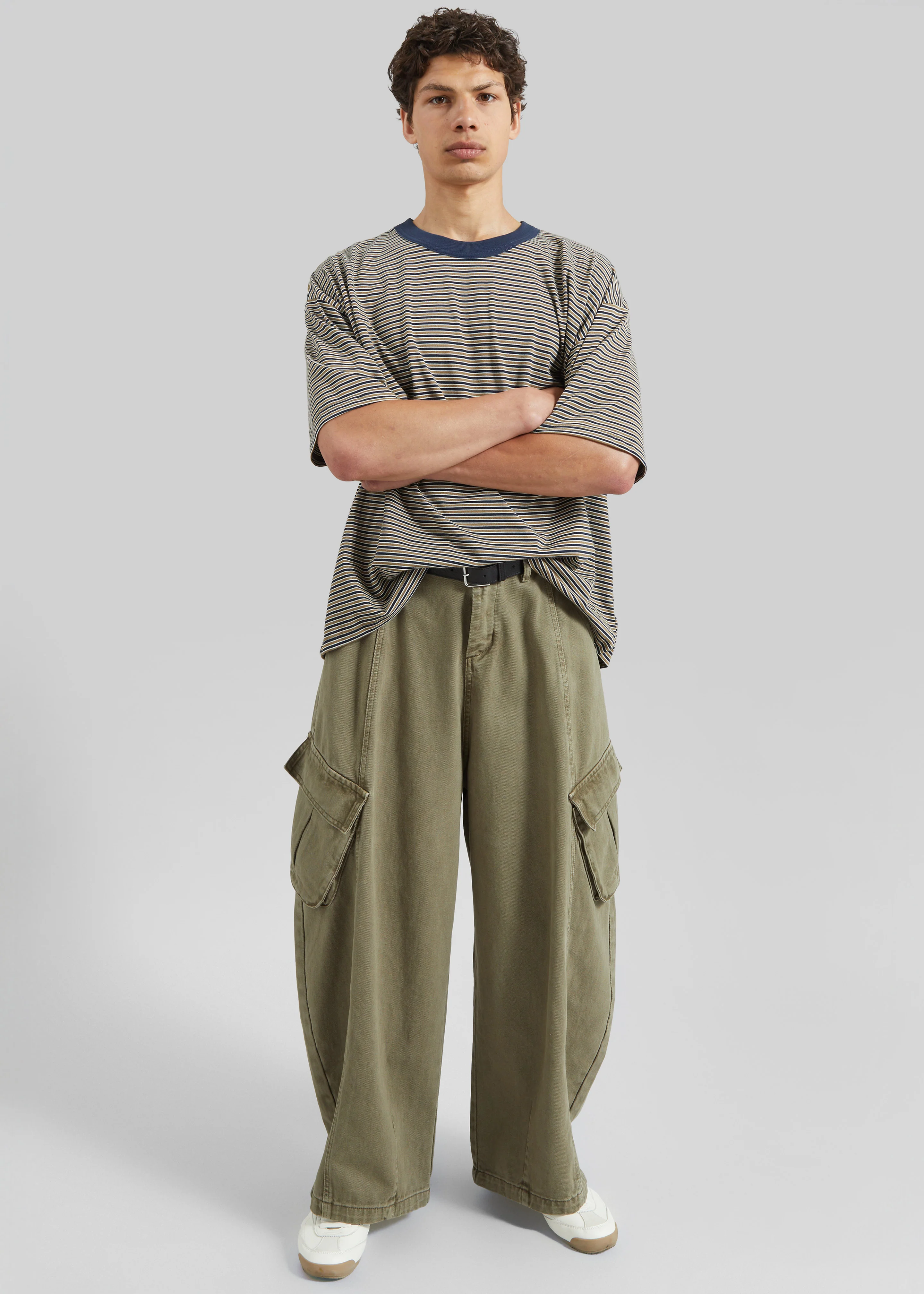 Wallace Oversized T-Shirt - Beige/Navy Stripe - Image 5