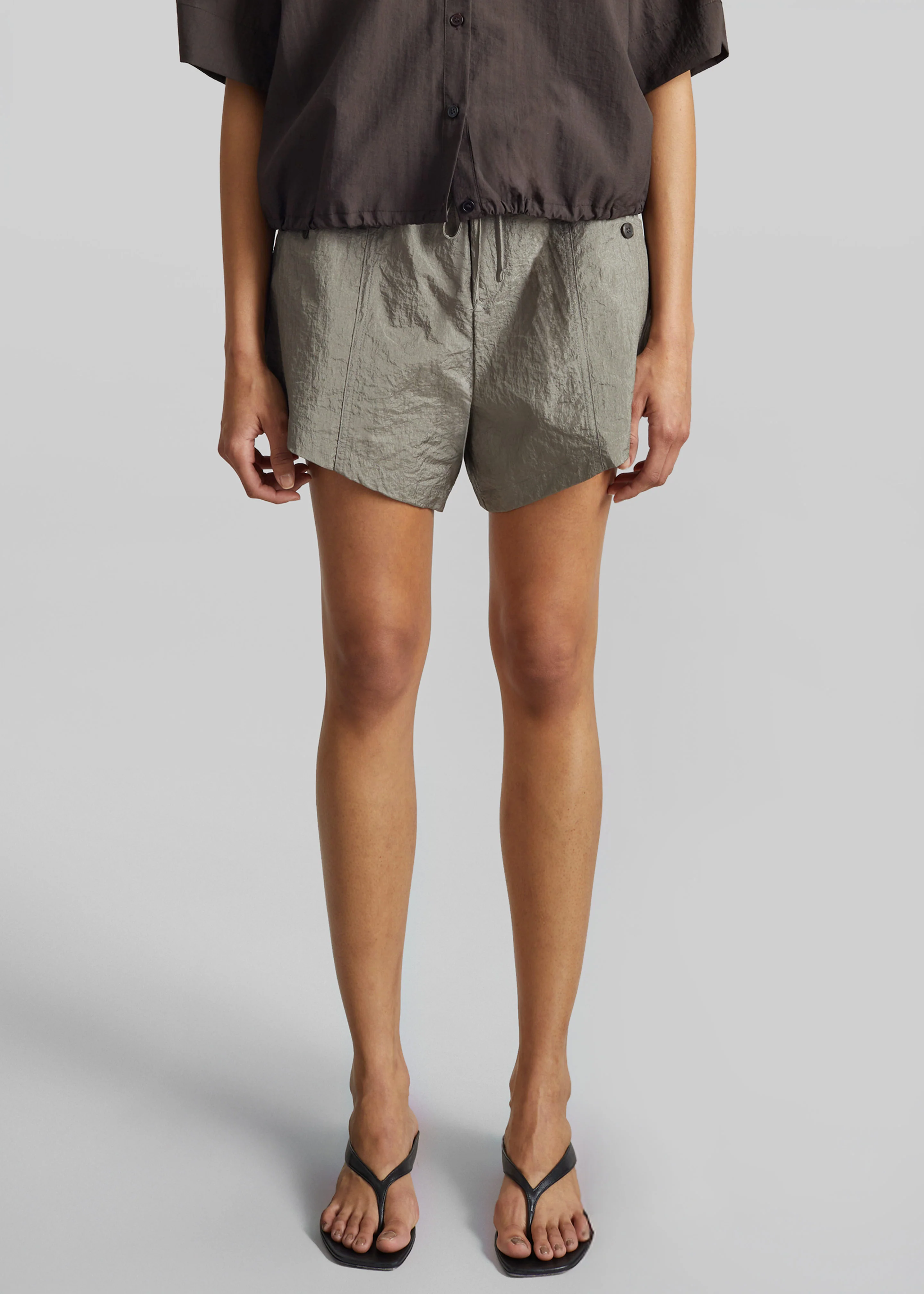 Zamora Textured Mini Shorts - Mocha - Image 5