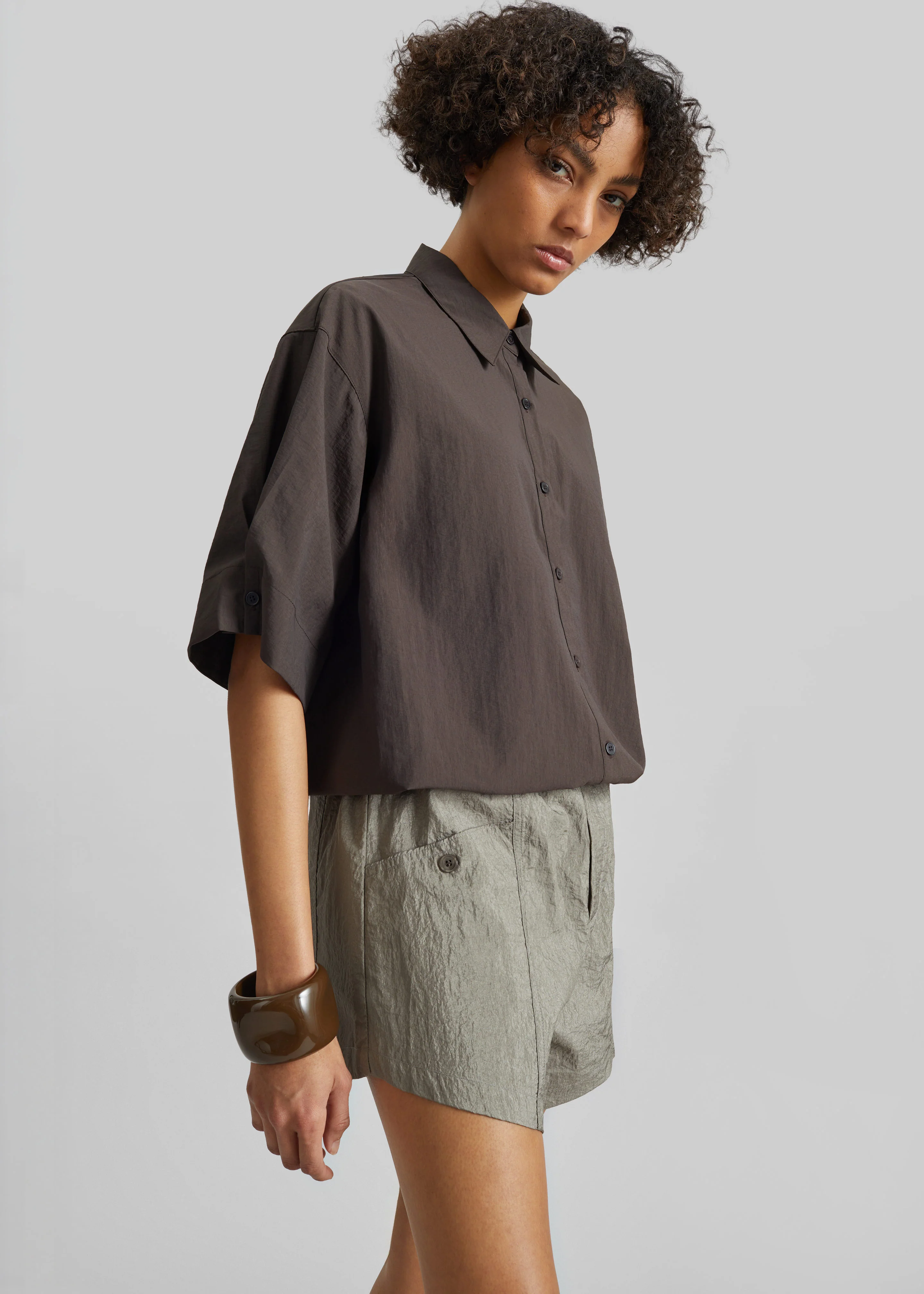 Zamora Textured Mini Shorts - Mocha - Image 6