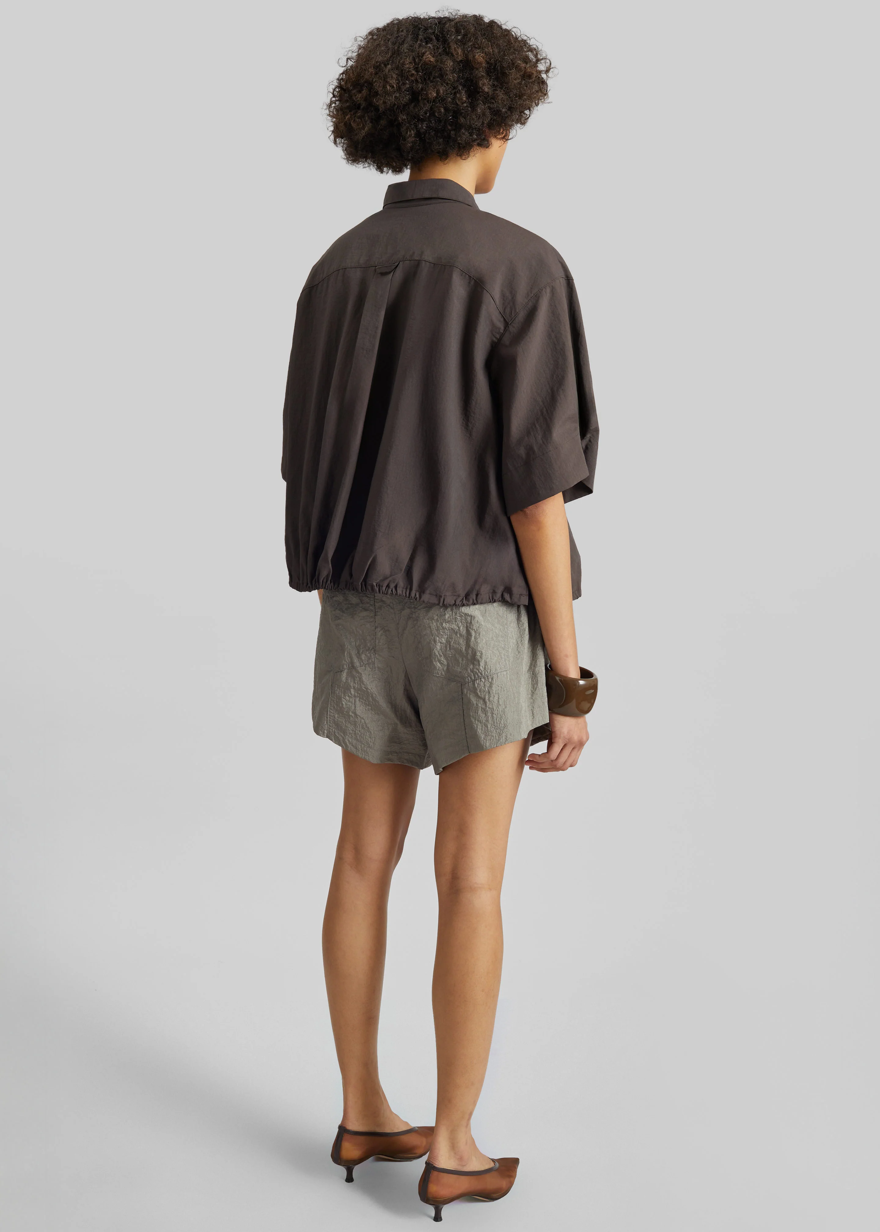 Zamora Textured Mini Shorts - Mocha - Image 7