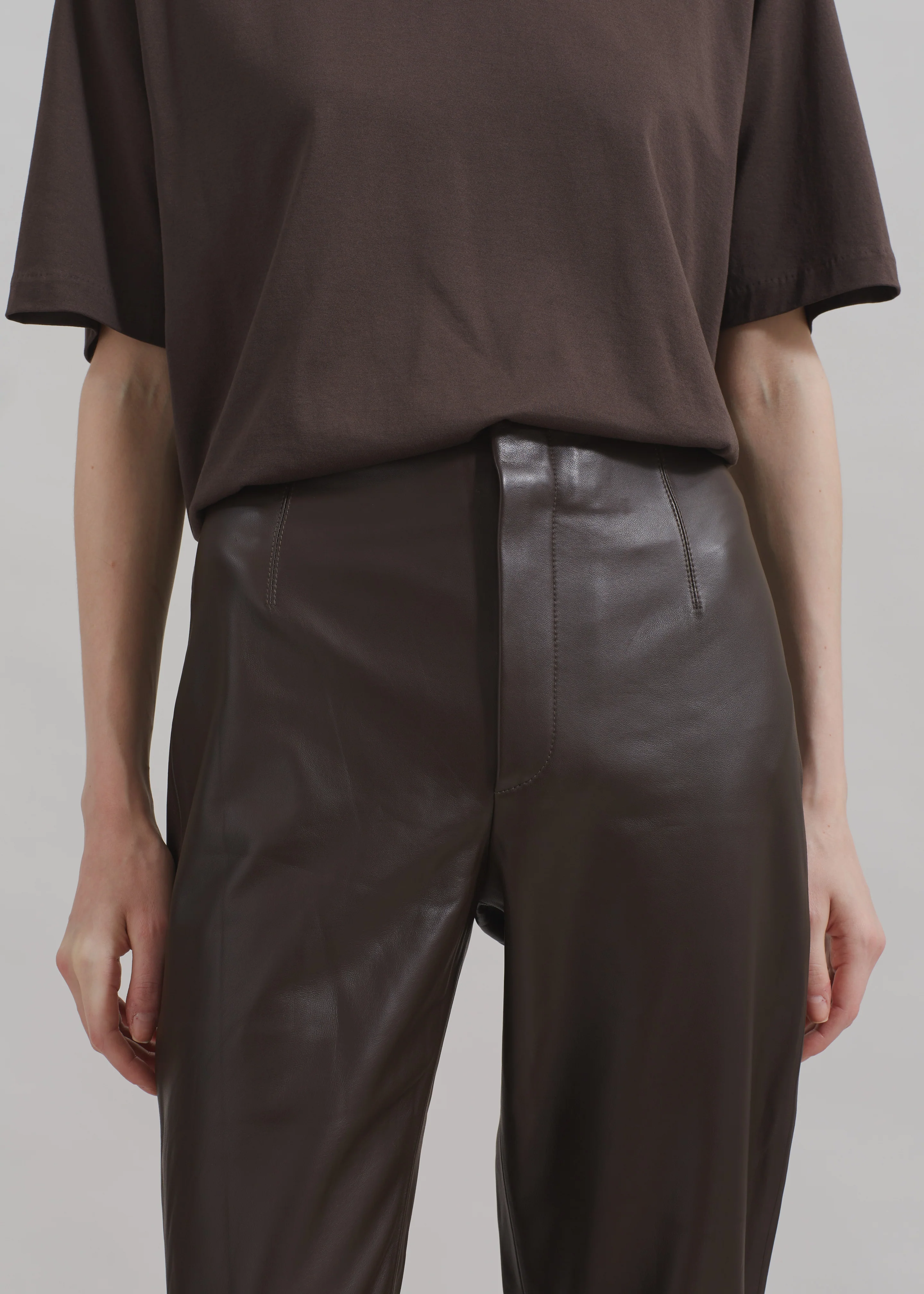Ziggy Long Leather Pants - Brown - Image 3